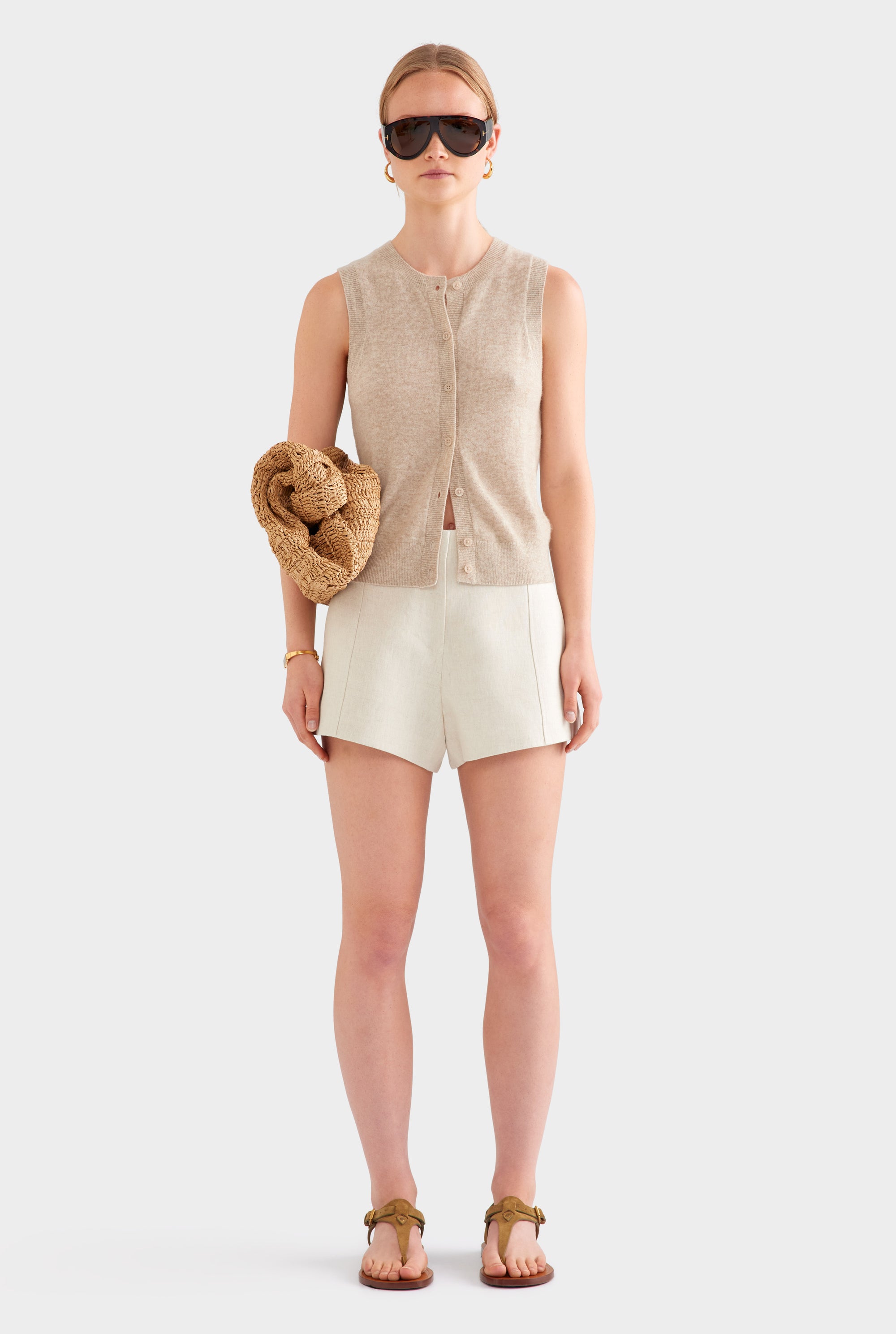 Cashmere Button Through Tank - Sand