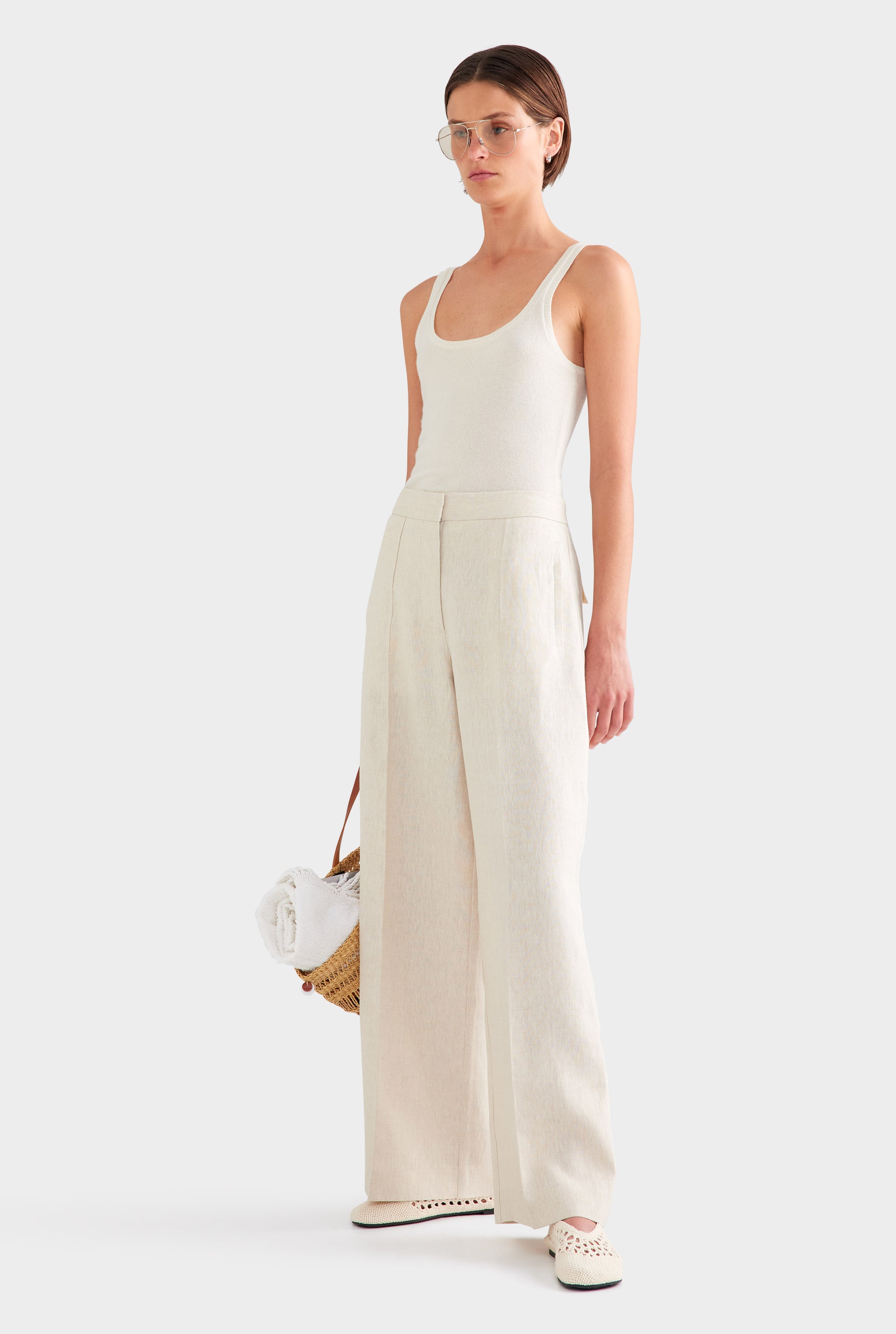 Panelled Linen Pant - Sand