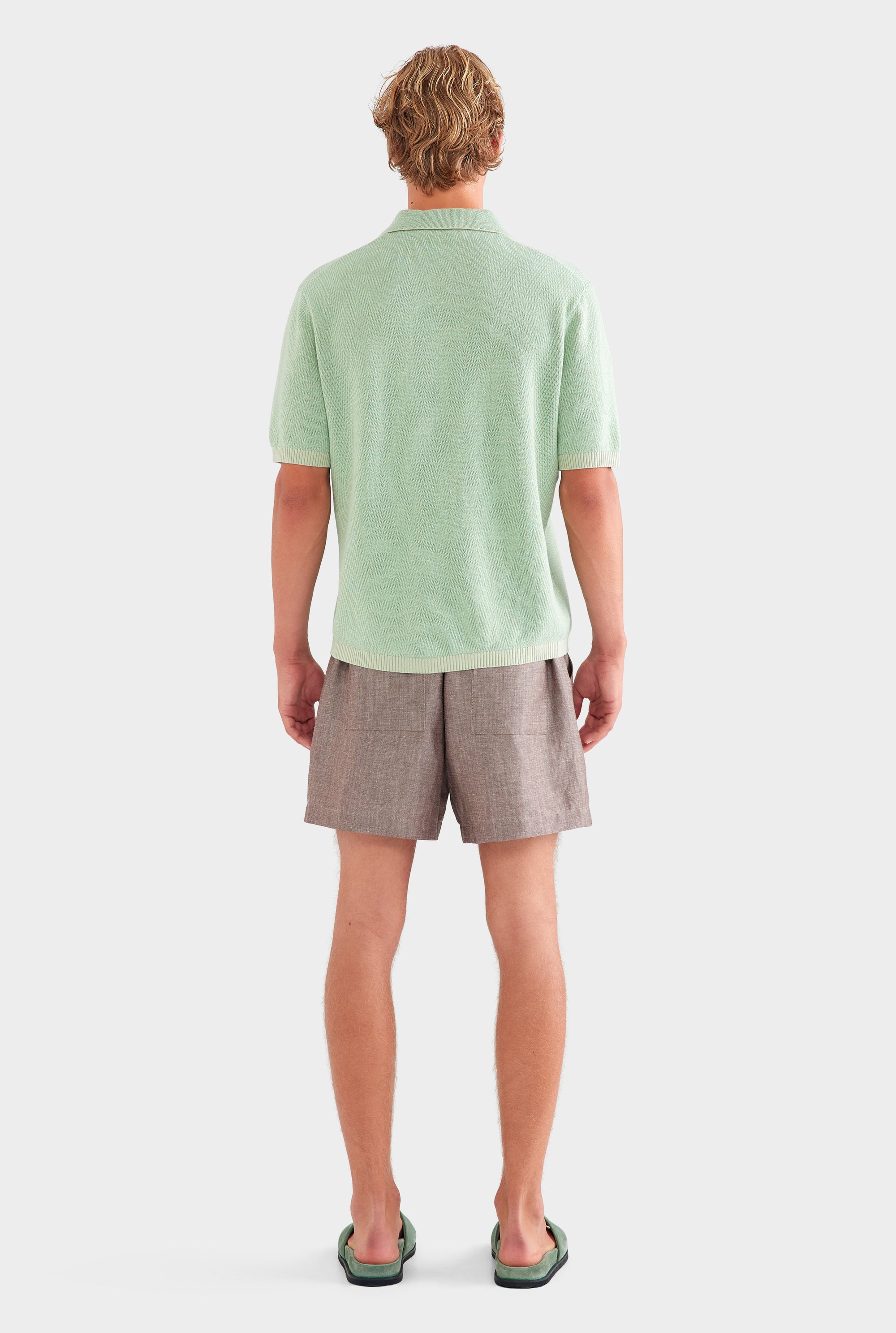 Chevron Knit Polo - Pale Pistachio