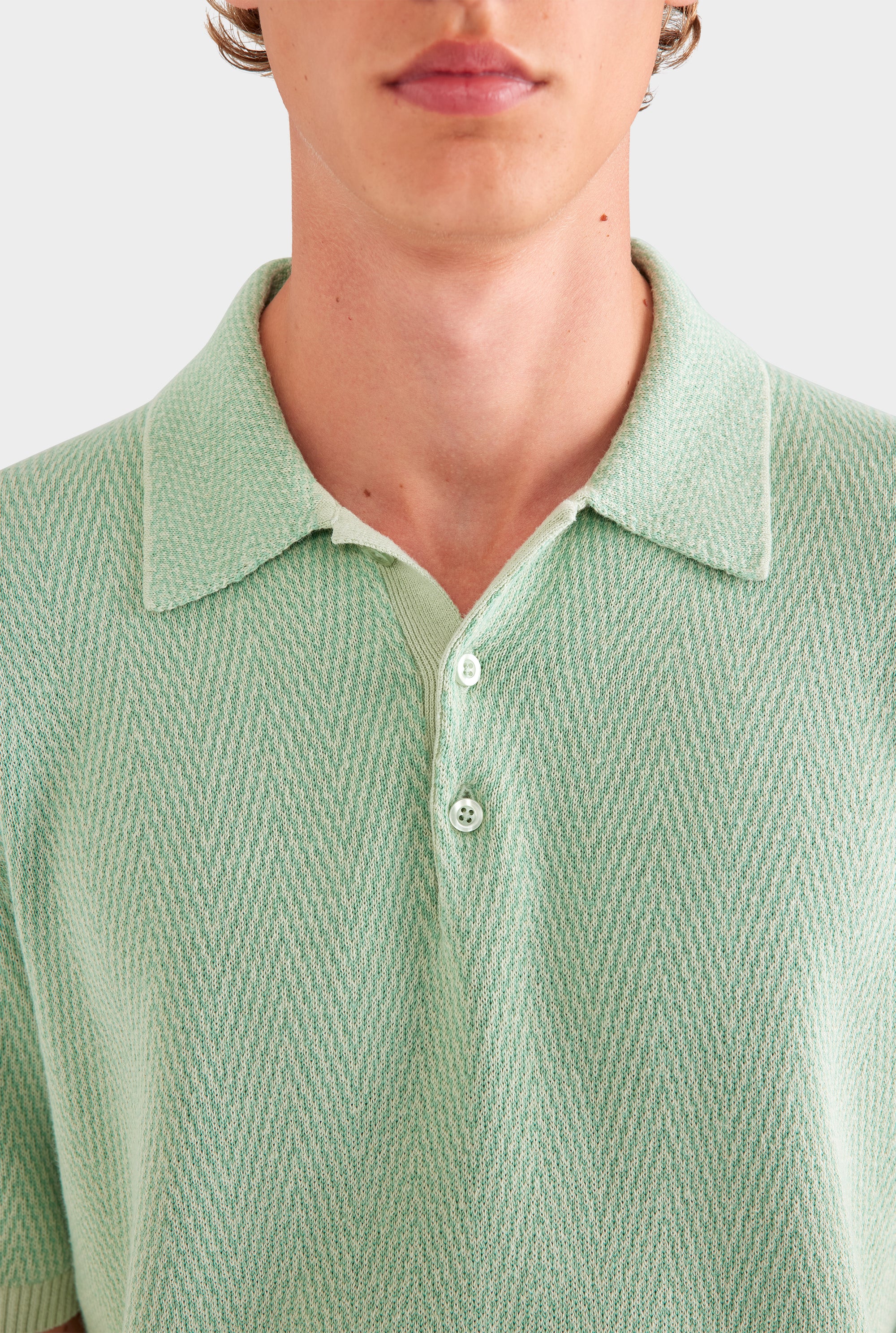 Chevron Knit Polo - Pale Pistachio