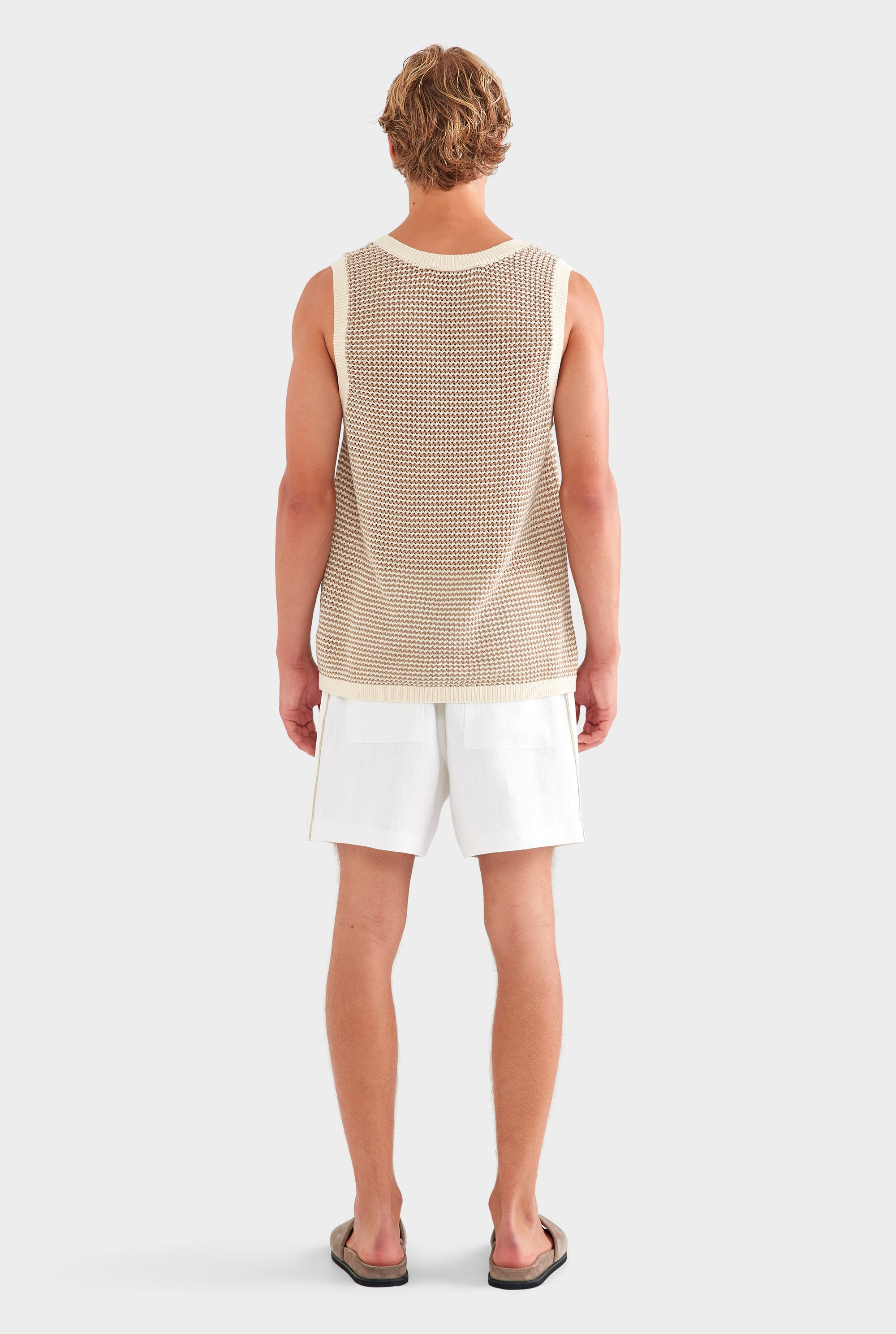 Cotton Crochet Tank - Cream/Chocolate