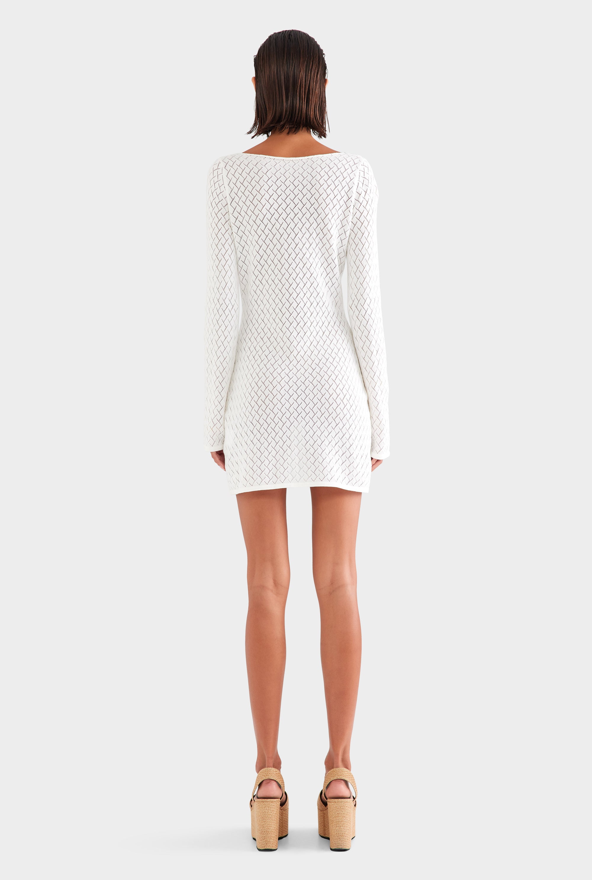 Cotton Boat Neck Mini Dress - Off White