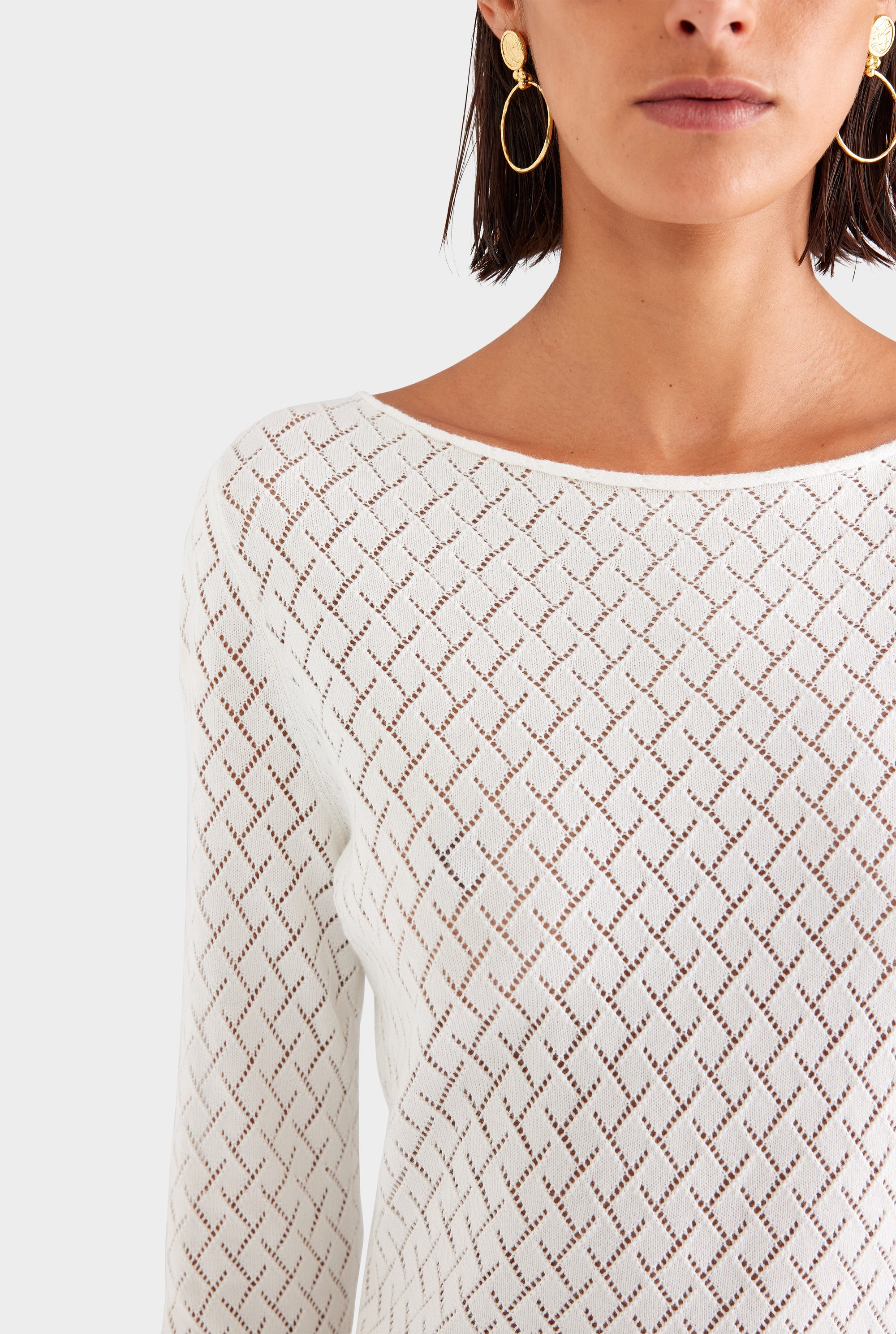 Cotton Boat Neck Mini Dress - Off White