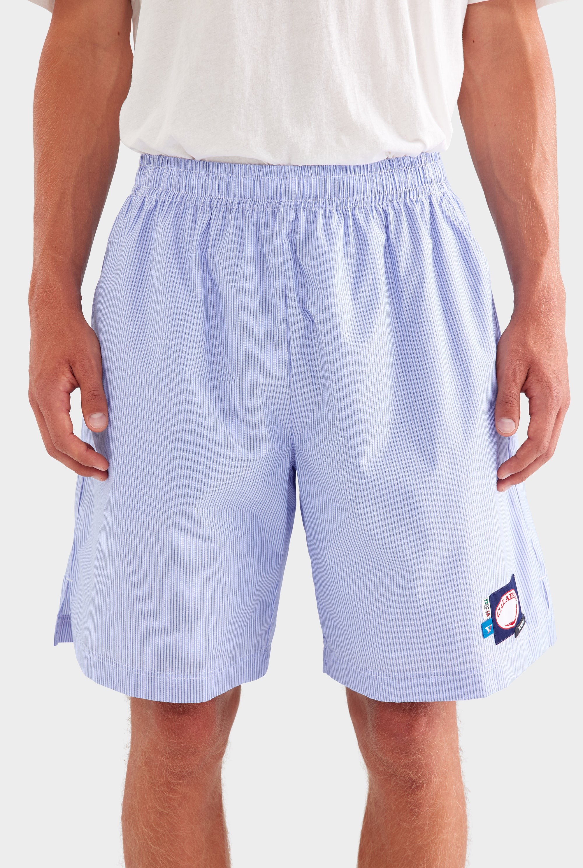 Longline Stripe Boxer Short - Blue Stripe/Multi Patch