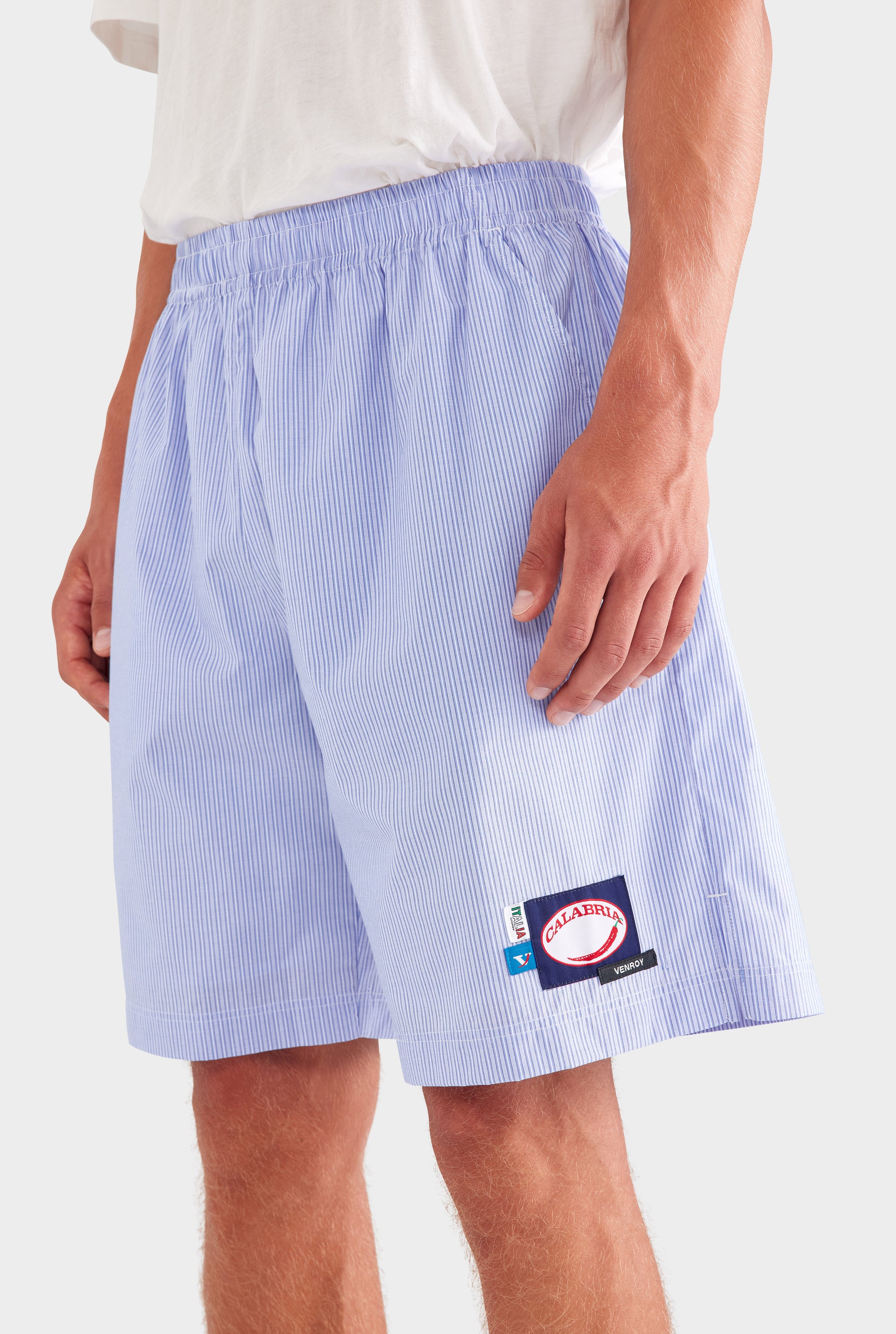 Longline Stripe Boxer Short - Blue Stripe/Multi Patch