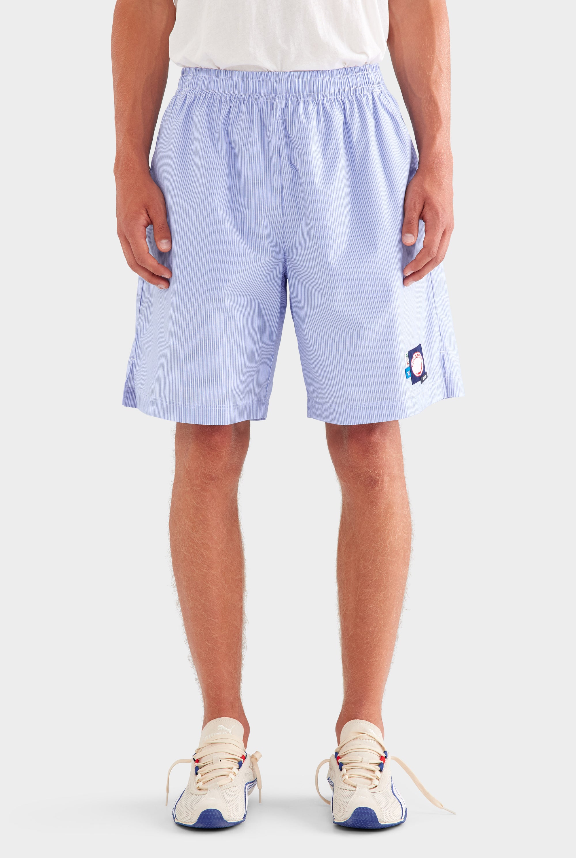 Longline Stripe Boxer Short - Blue Stripe/Multi Patch