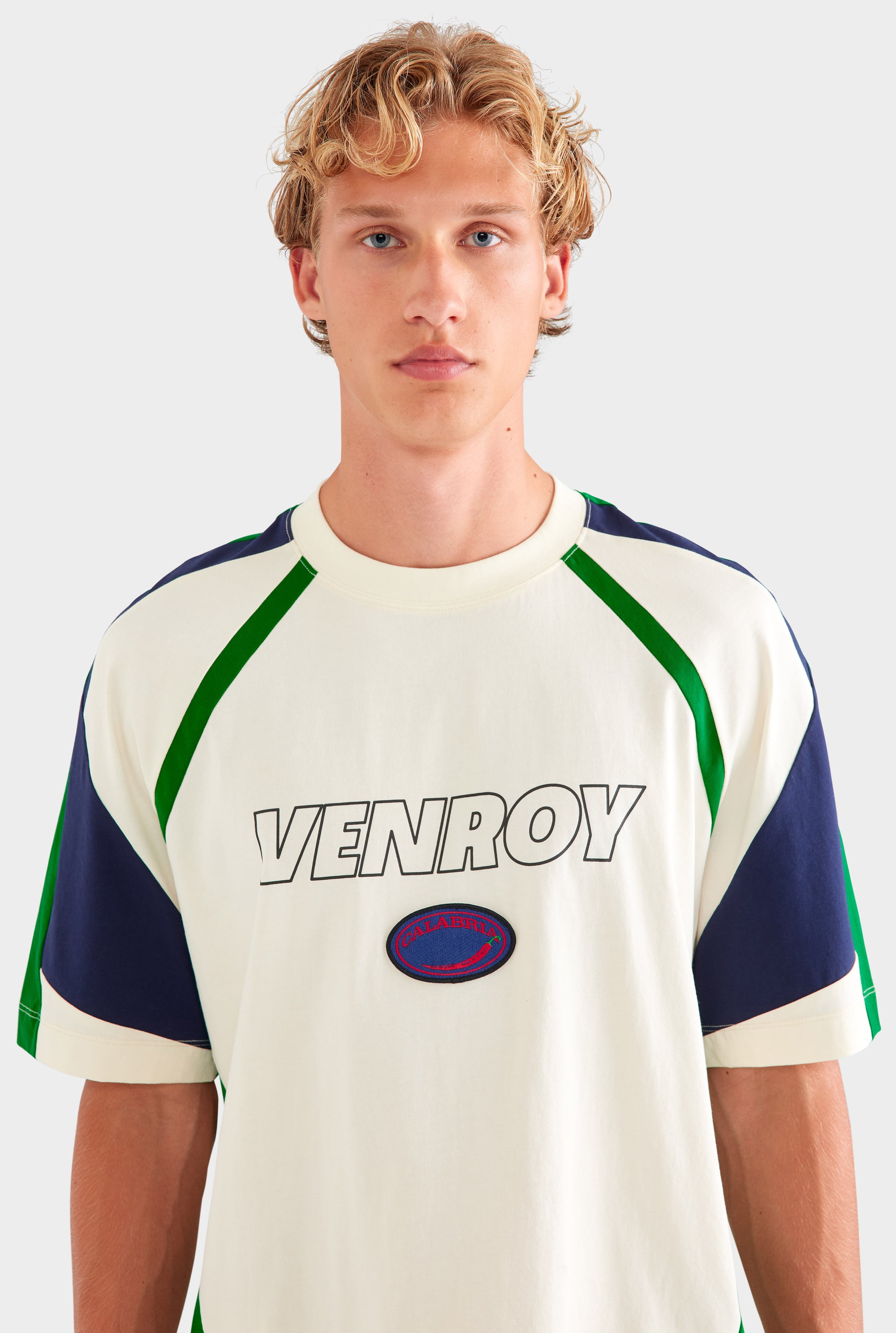 Panelled Jersey T Shirt - White/Navy/Bright Green