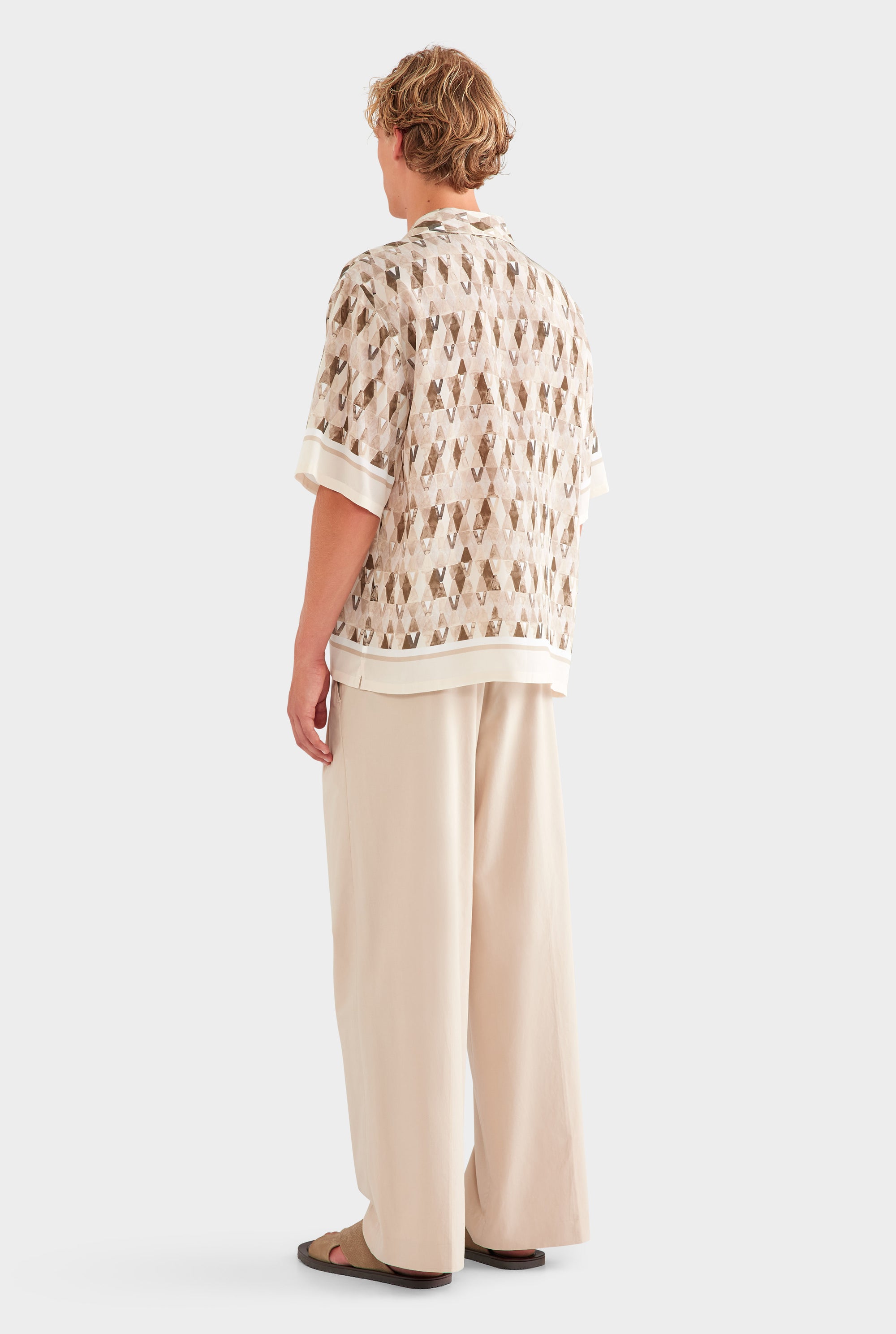 Oversized Silk Short Sleeve Shirt - Beige Painted V Monogram