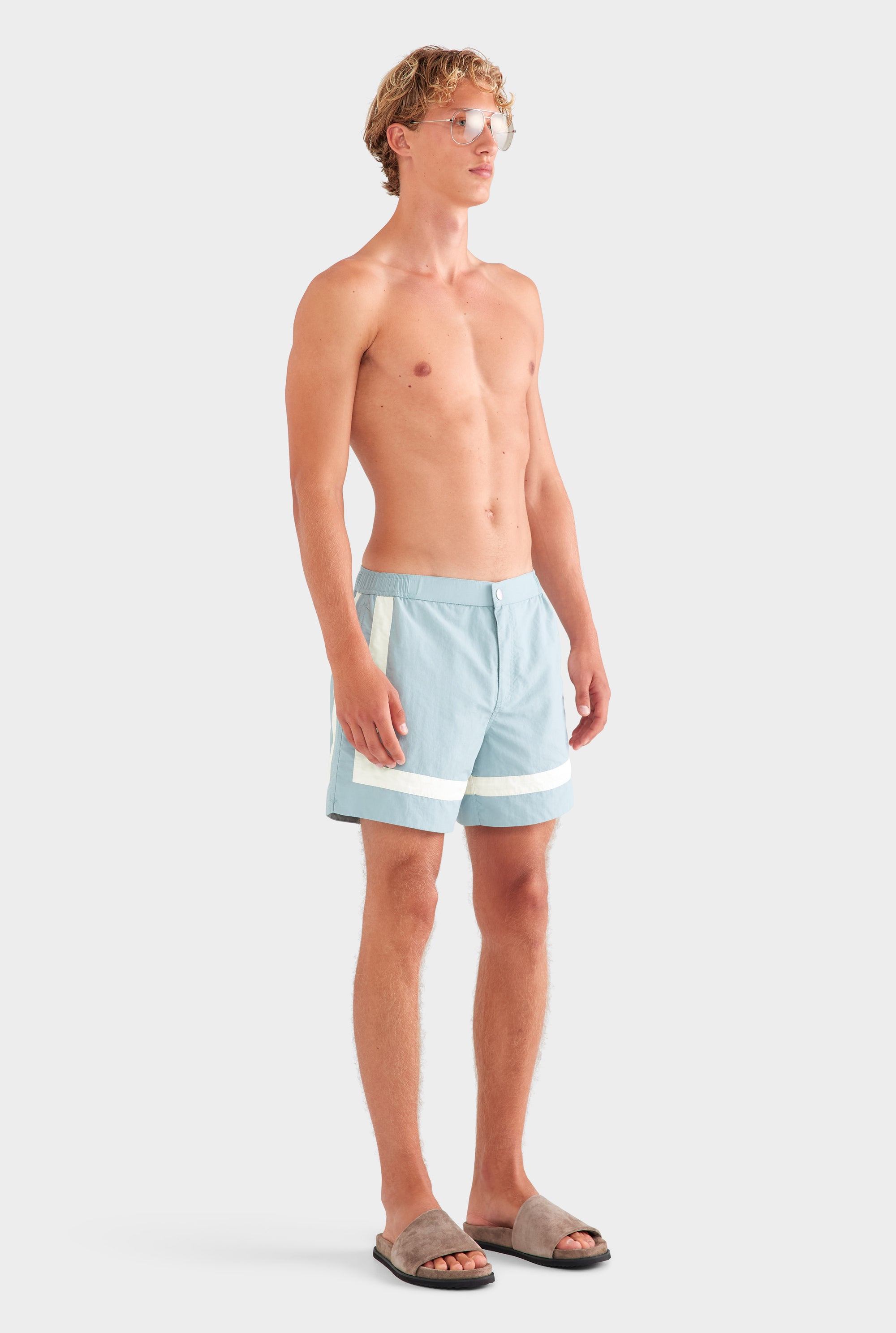 Panelled Snaplock Swim Short - Slate Blue/Cream