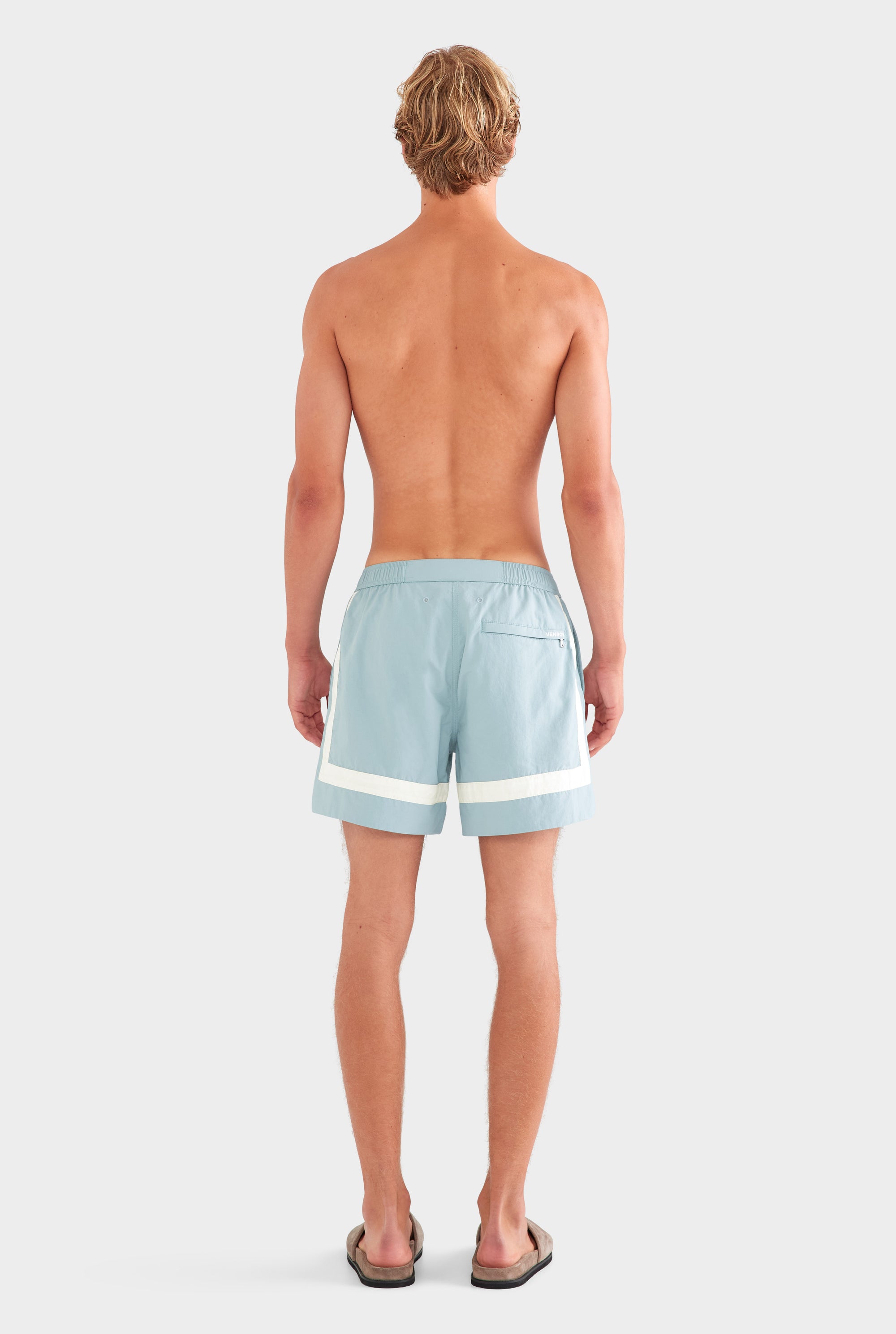 Panelled Snaplock Swim Short - Slate Blue/Cream