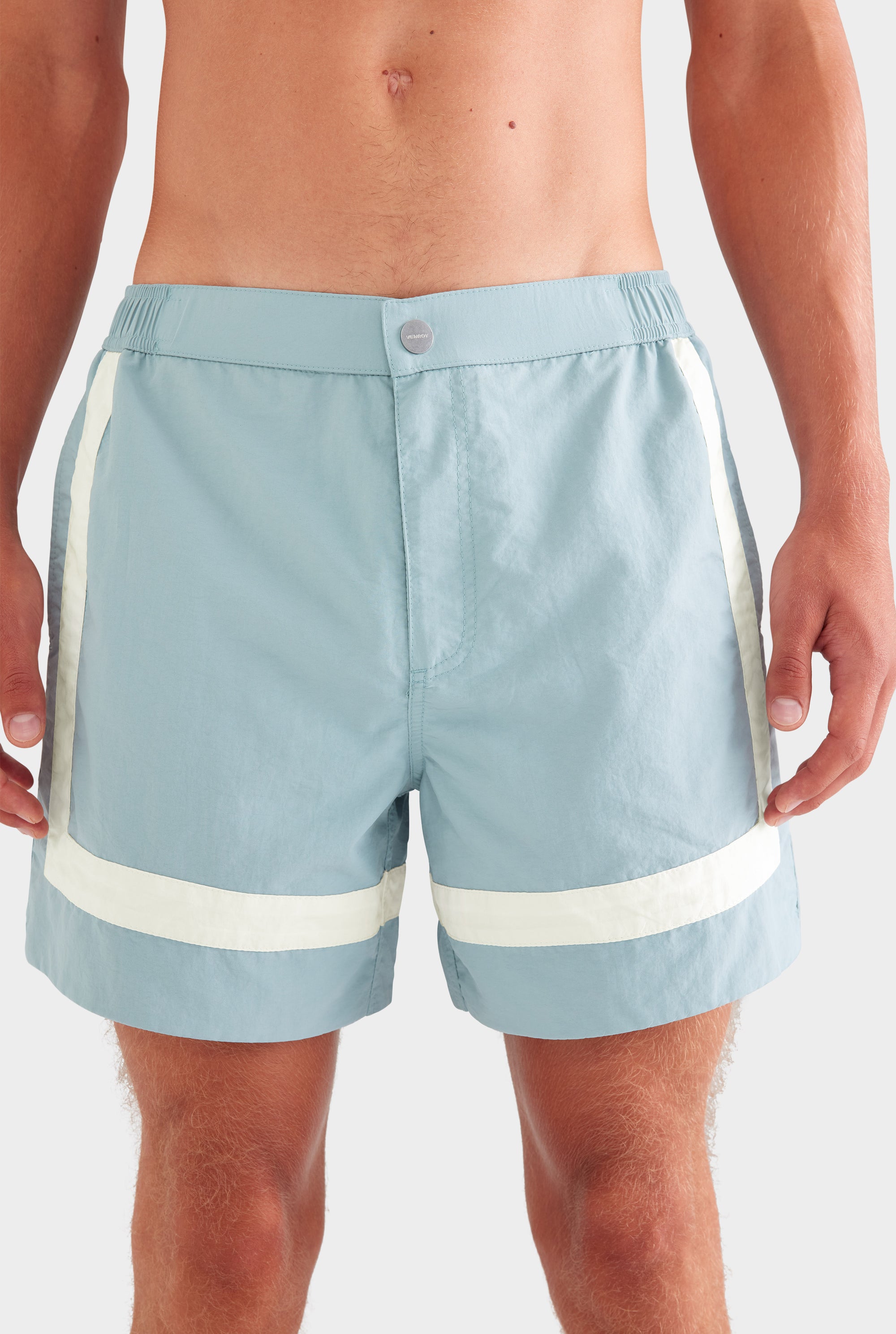Panelled Snaplock Swim Short - Slate Blue/Cream