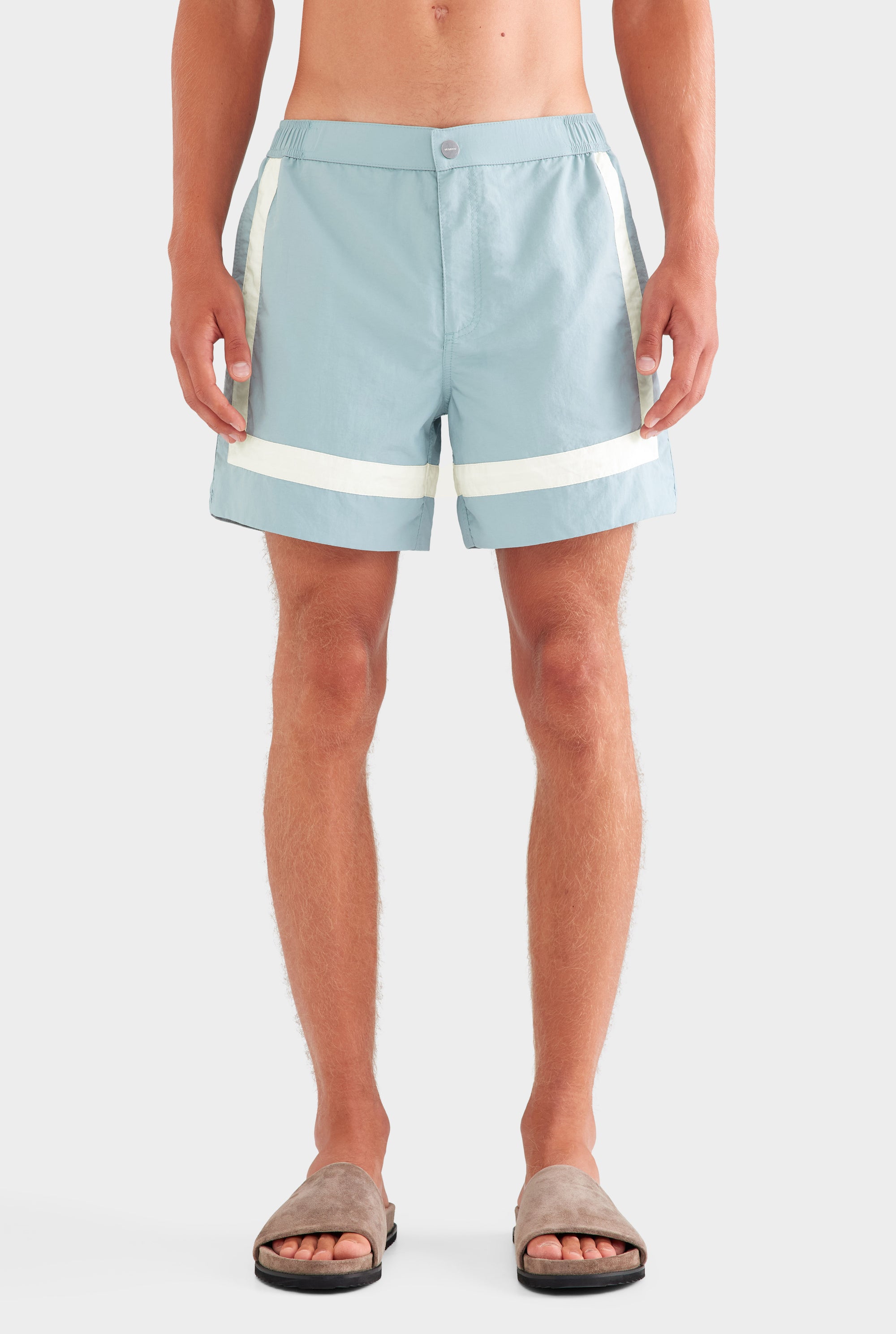 Panelled Snaplock Swim Short - Slate Blue/Cream