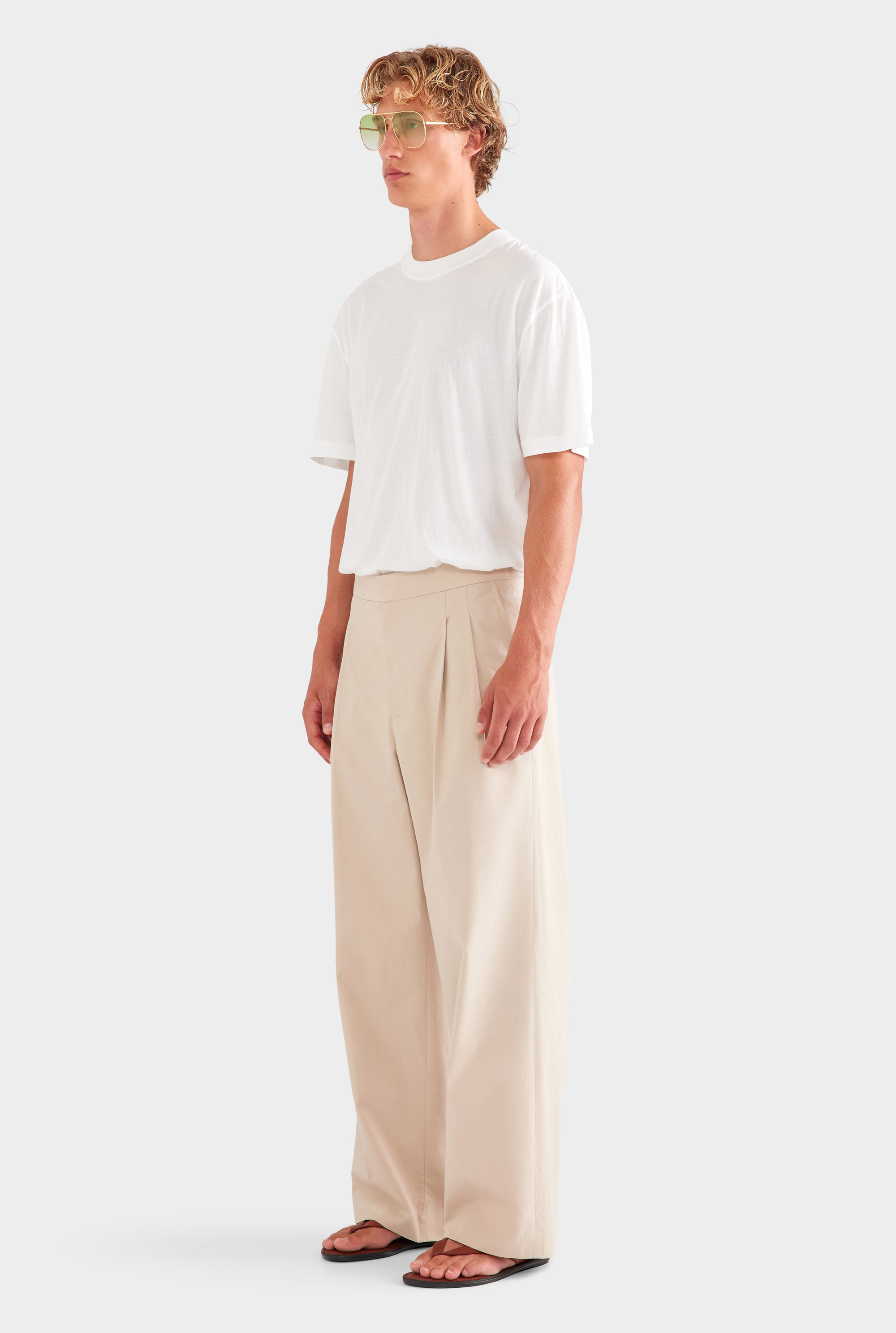 Pleated Poplin Trouser - Light Taupe