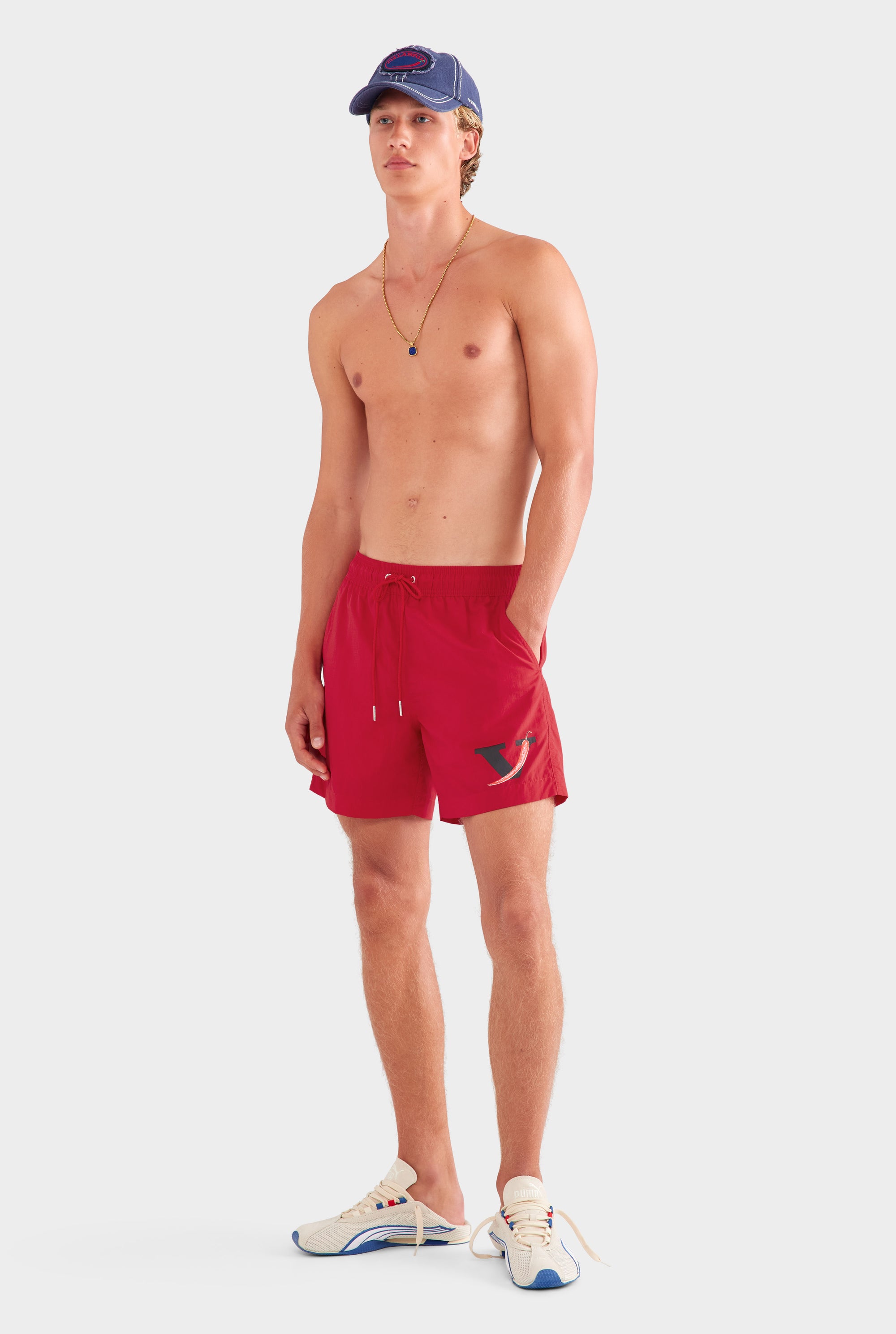 Printed Nylon Swim Short - Red/V Chilli