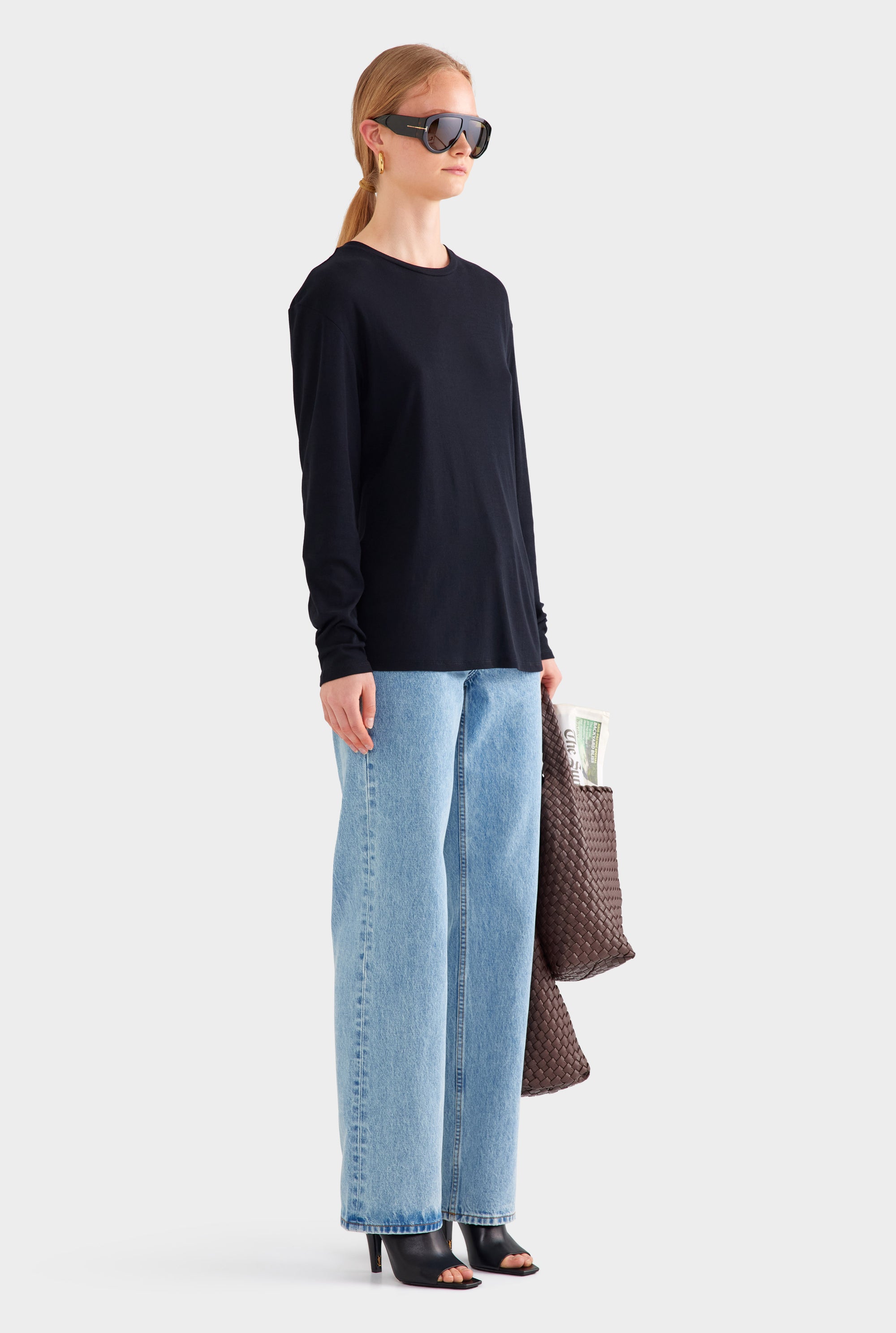 Long Sleeve Lightweight Cotton Tee - Black