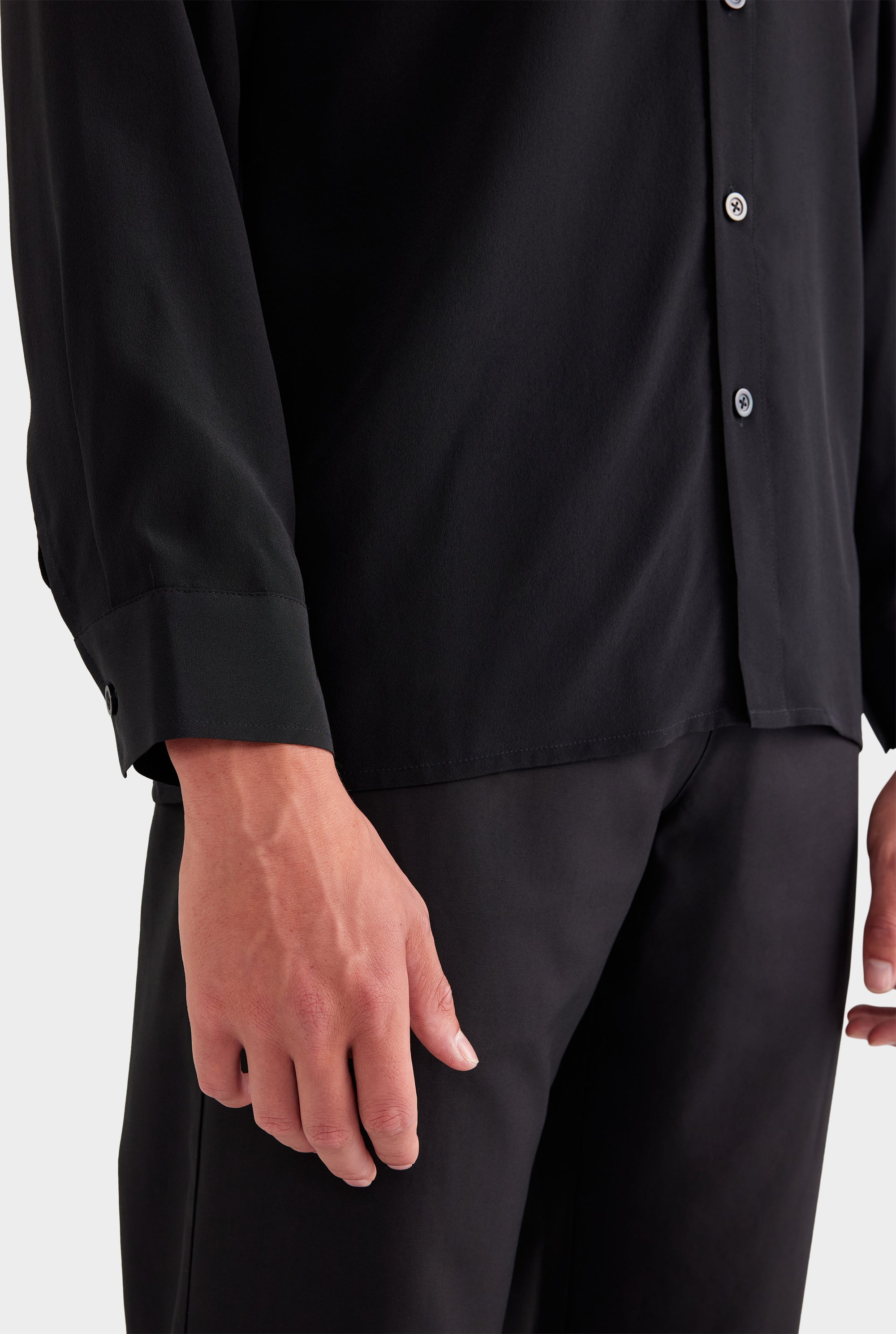 Relaxed Silk Long Sleeve Shirt - Black