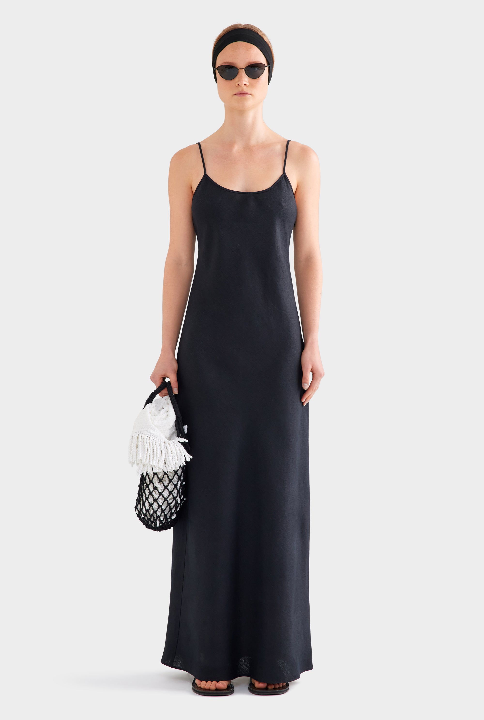Linen Slip Dress - Black
