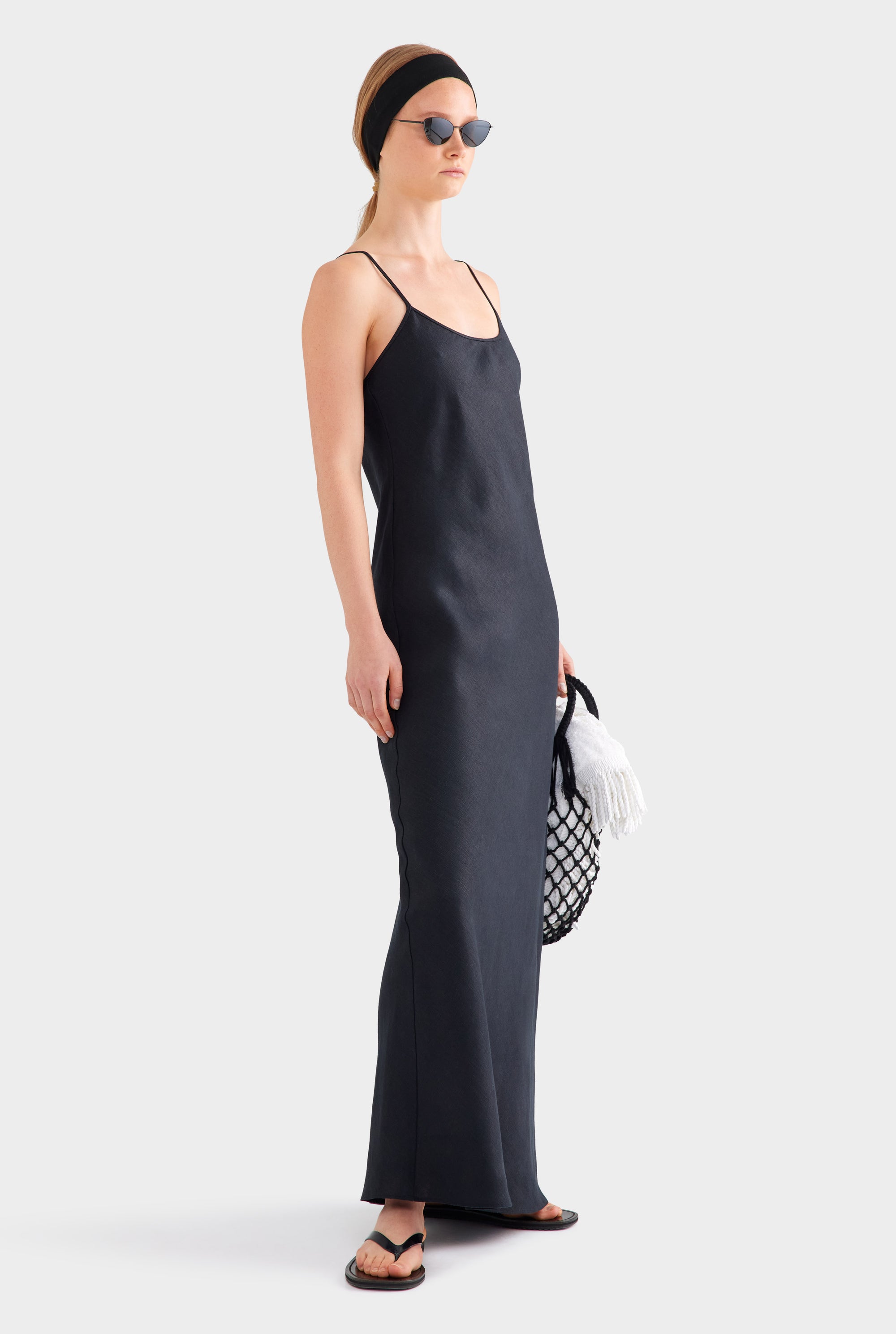 Linen Slip Dress - Black