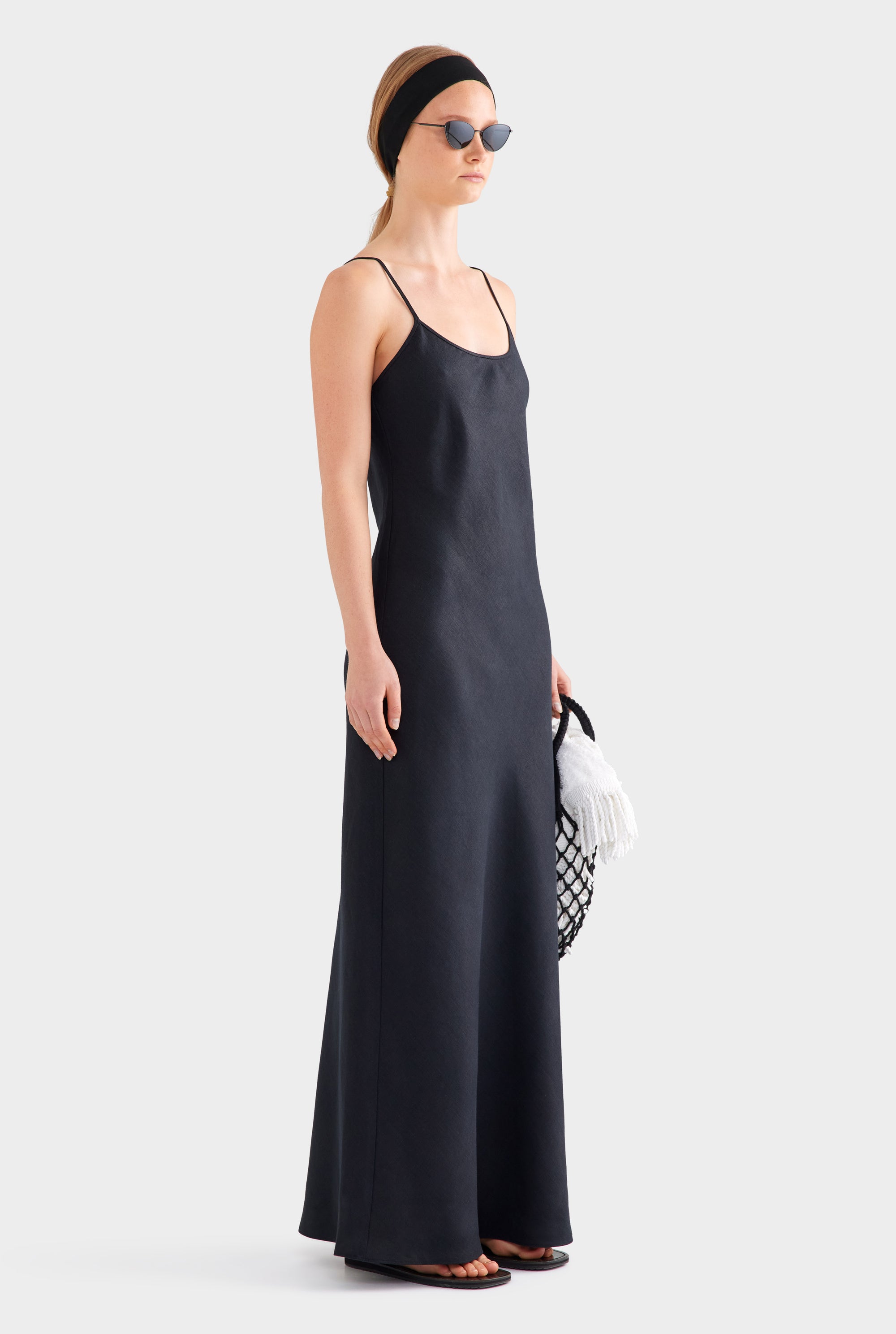 Linen Slip Dress - Black