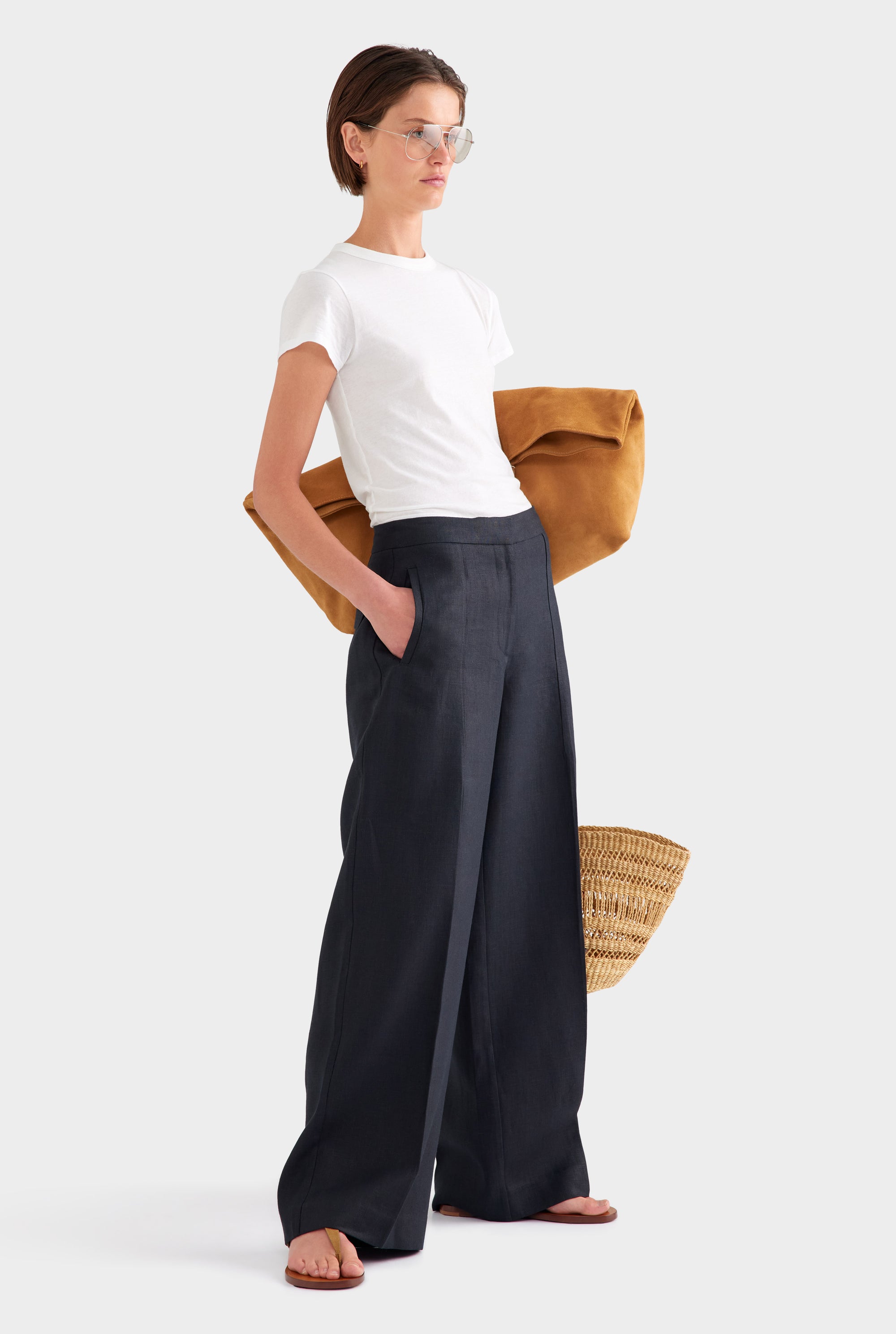Panelled Linen Pant - Black