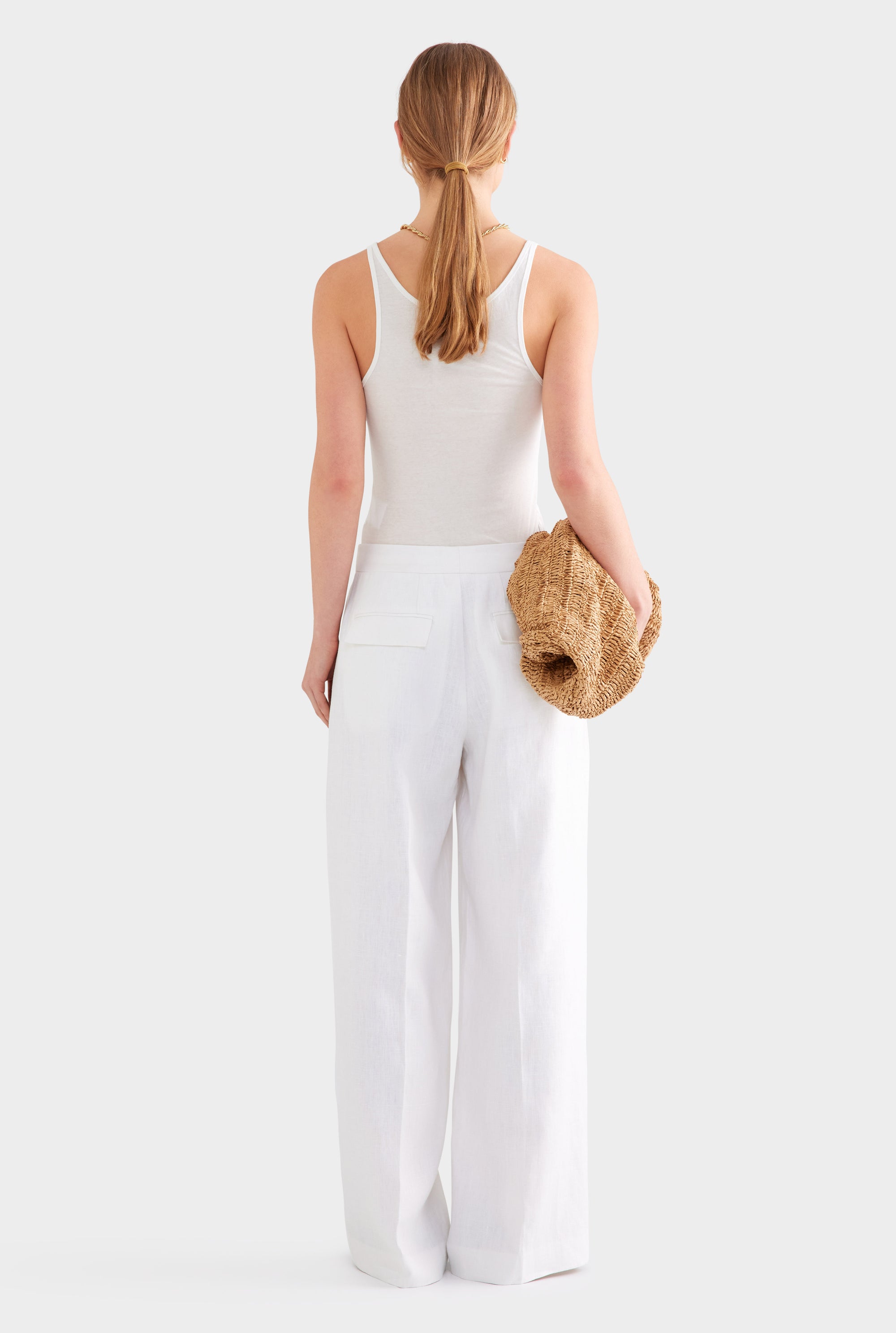 Panelled Linen Pant - White