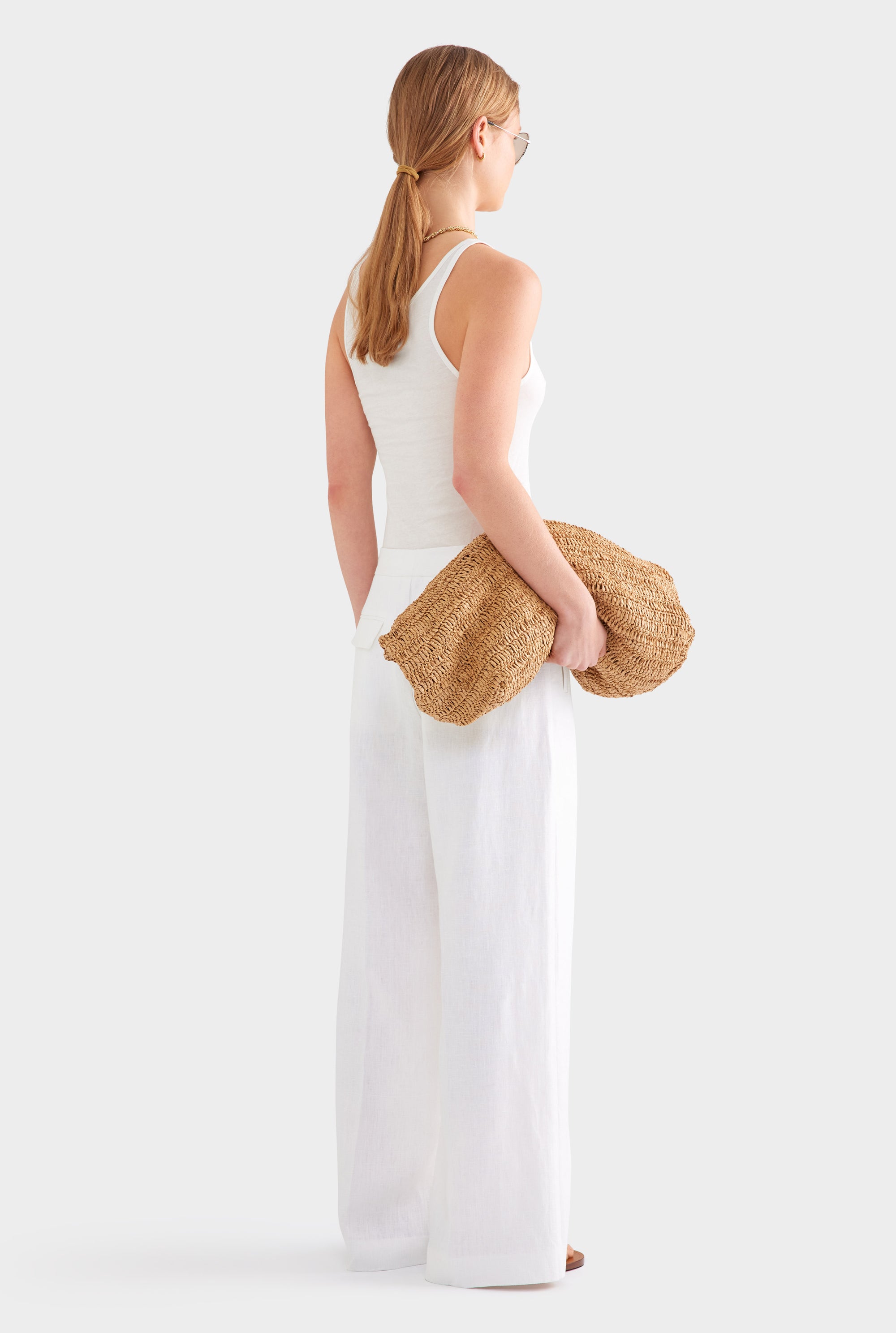 Panelled Linen Pant - White