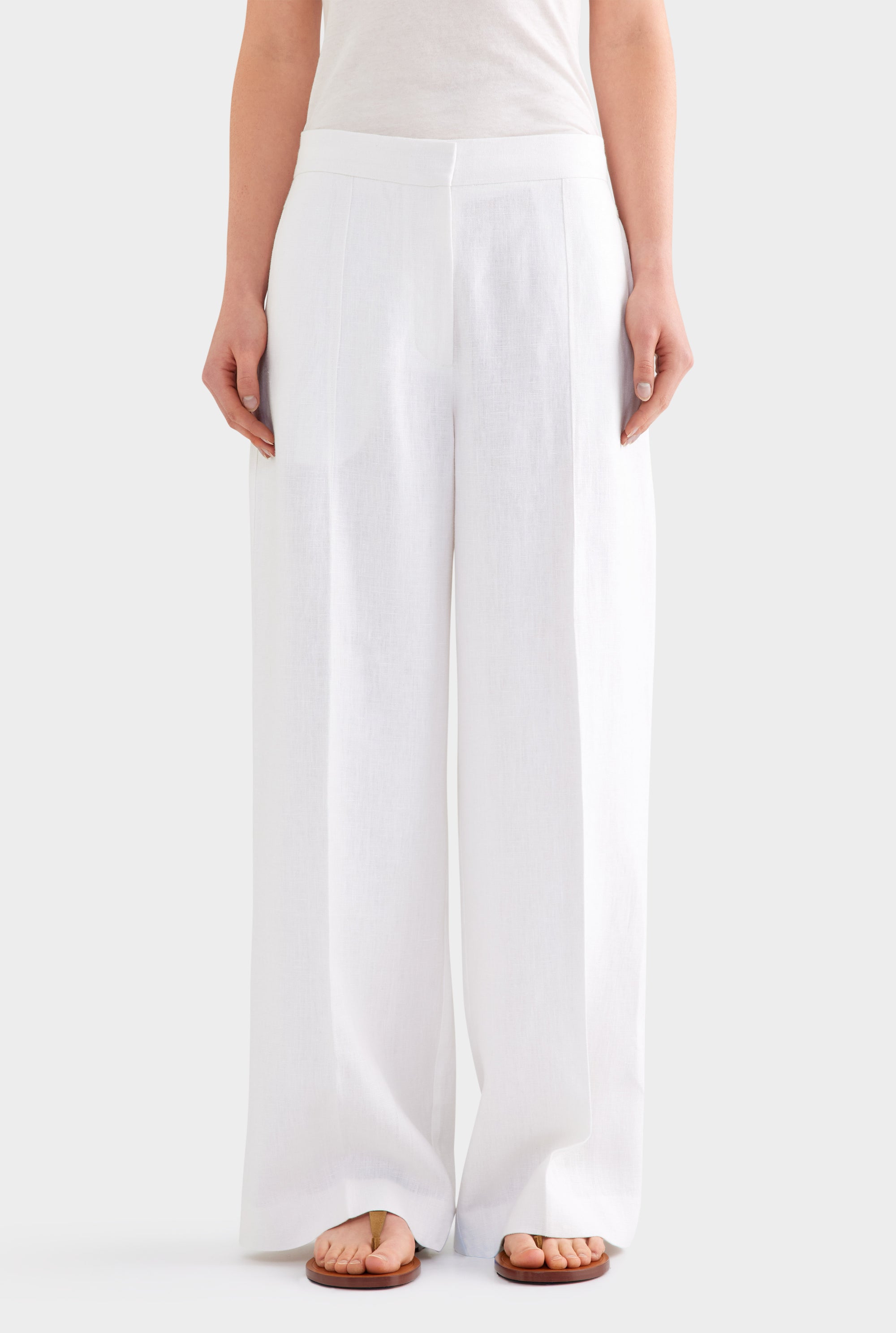 Panelled Linen Pant - White