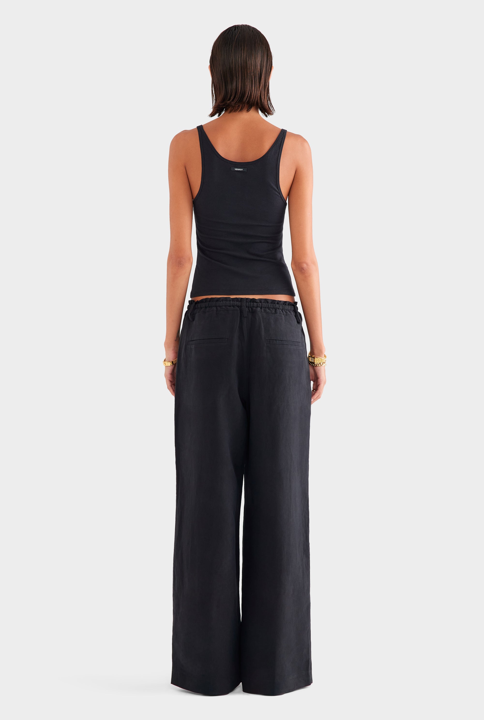 Silk Linen Paperbag Pant - Black