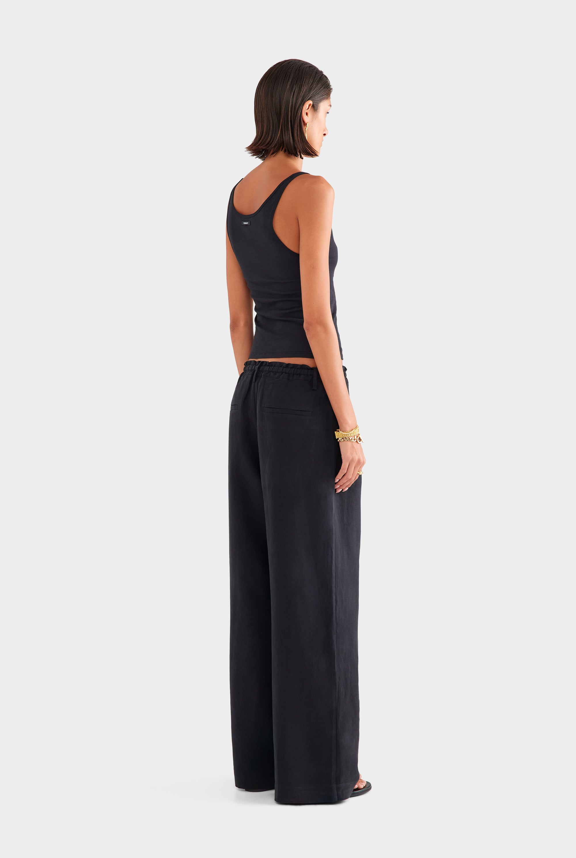 Silk Linen Paperbag Pant - Black