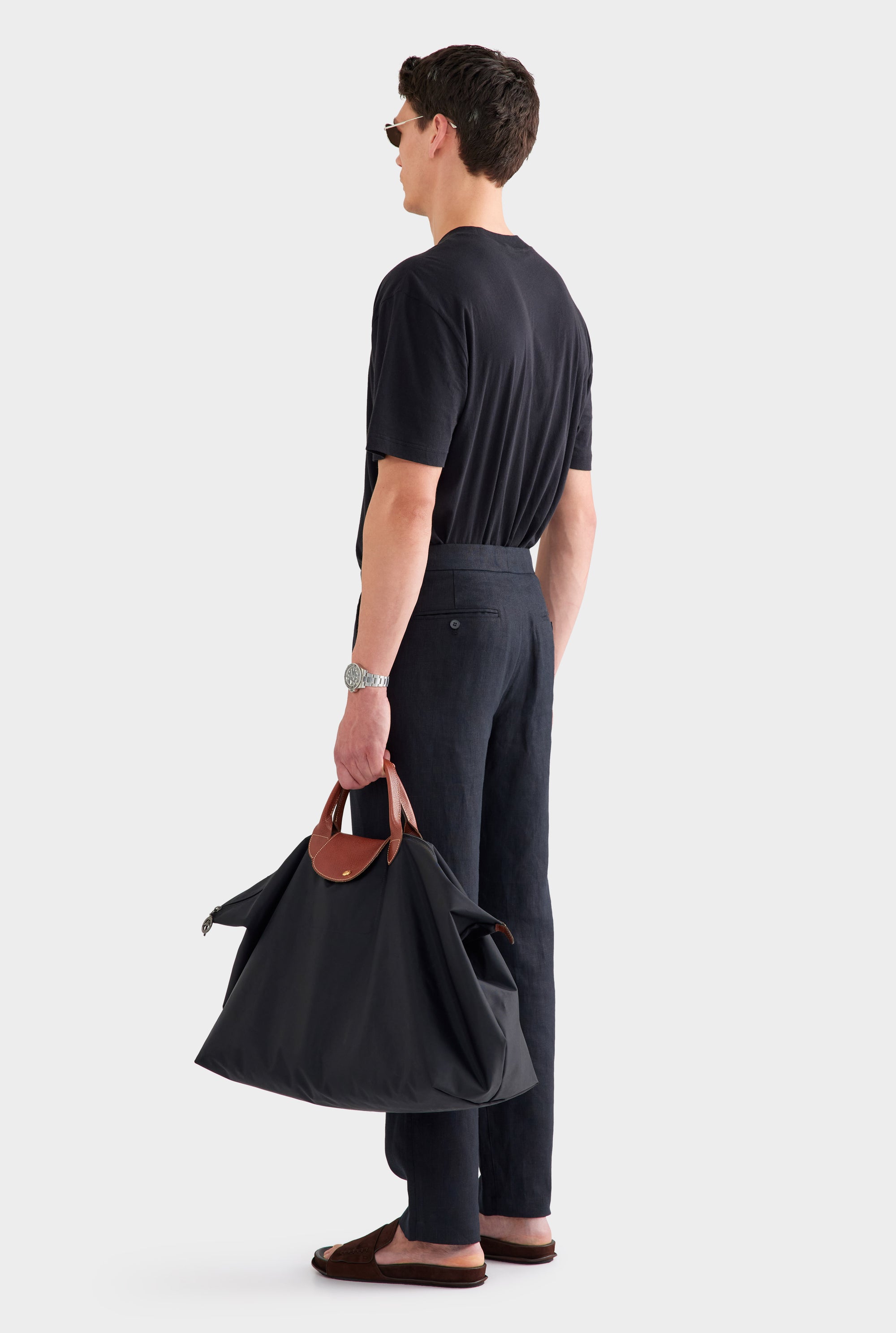 Tailored Linen Side Tab Trouser - Black