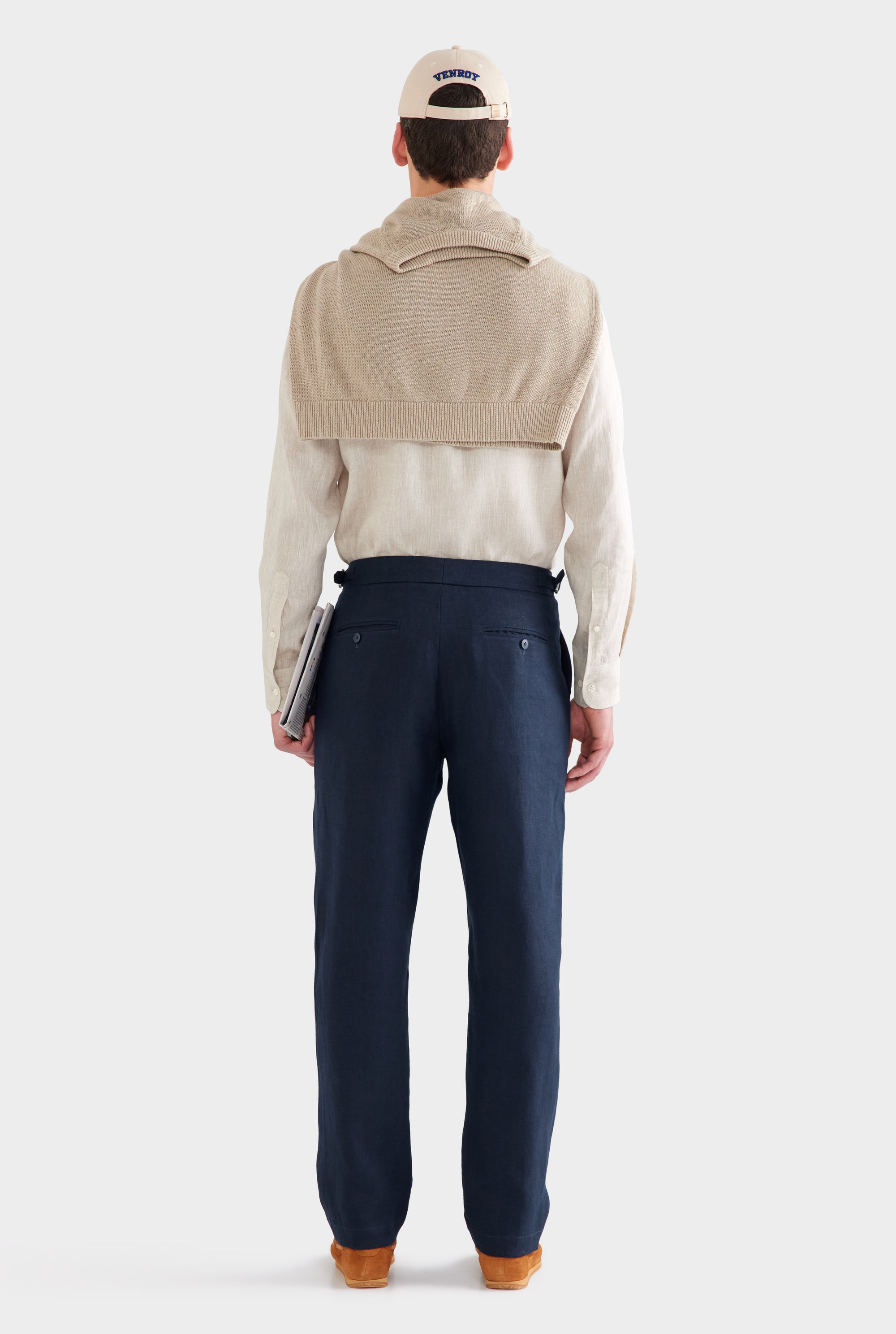 Tailored Linen Side Tab Trouser - Navy