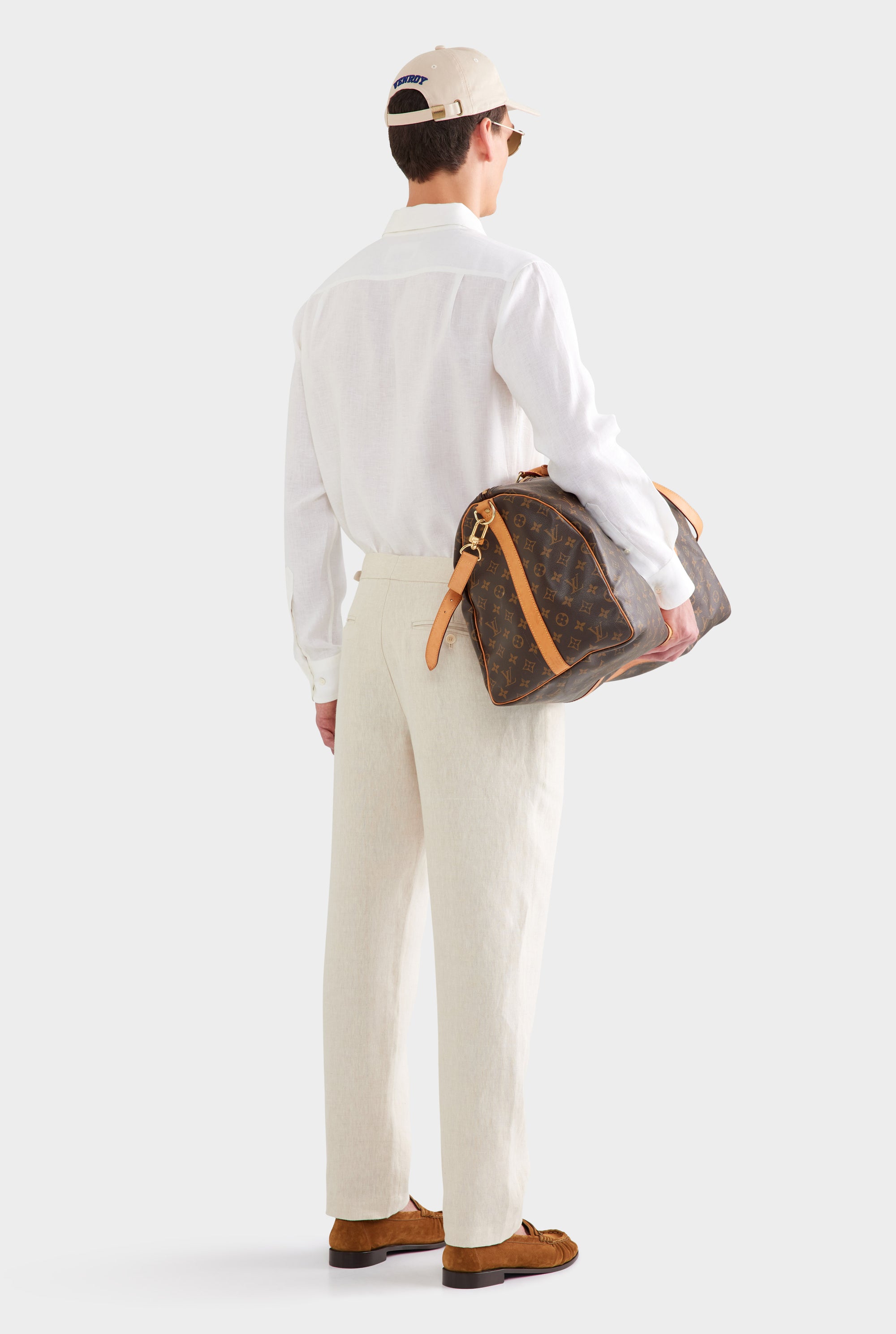 Tailored Linen Side Tab Trouser - Sand
