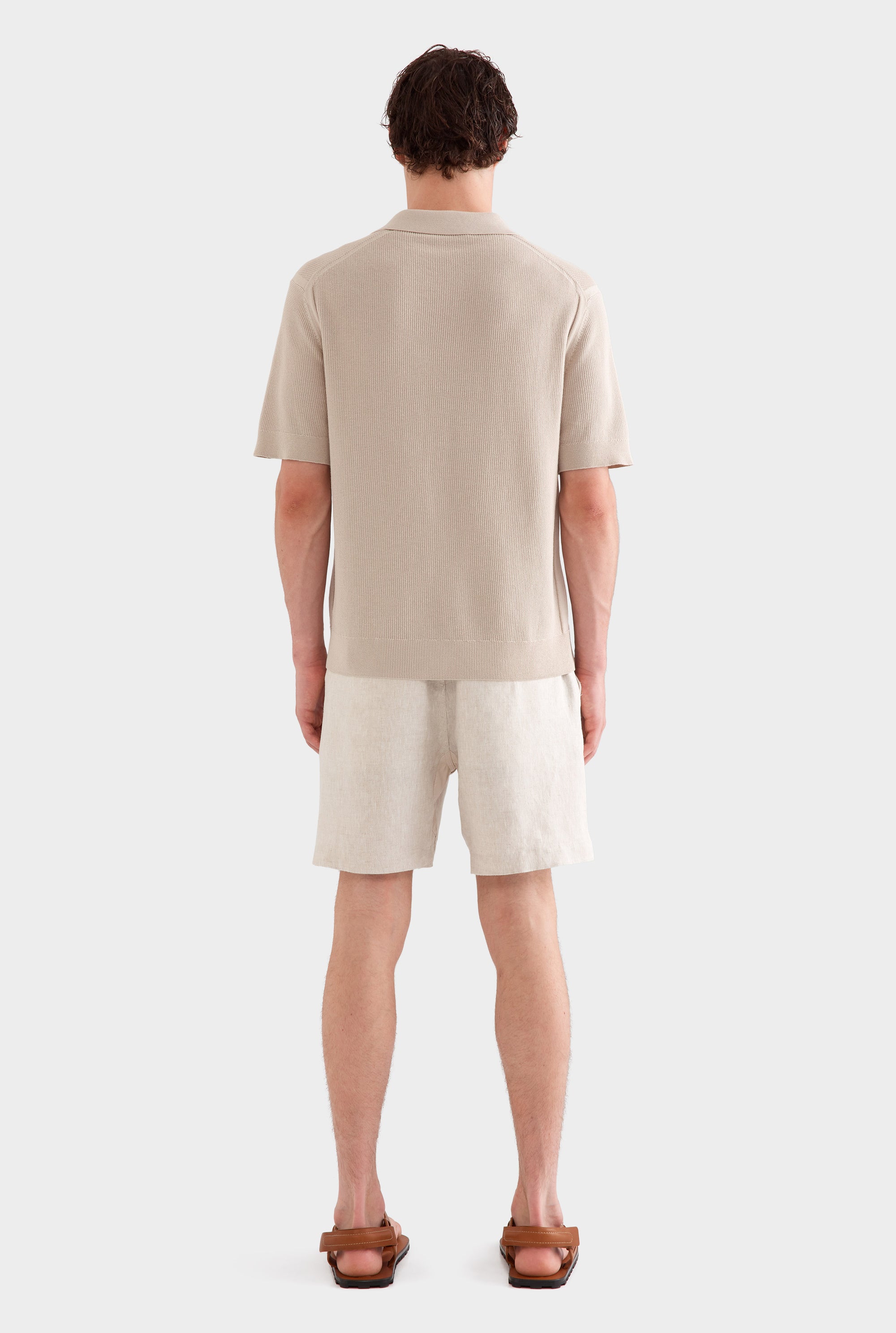 Textured Cotton Open Neck Shirt - Taupe
