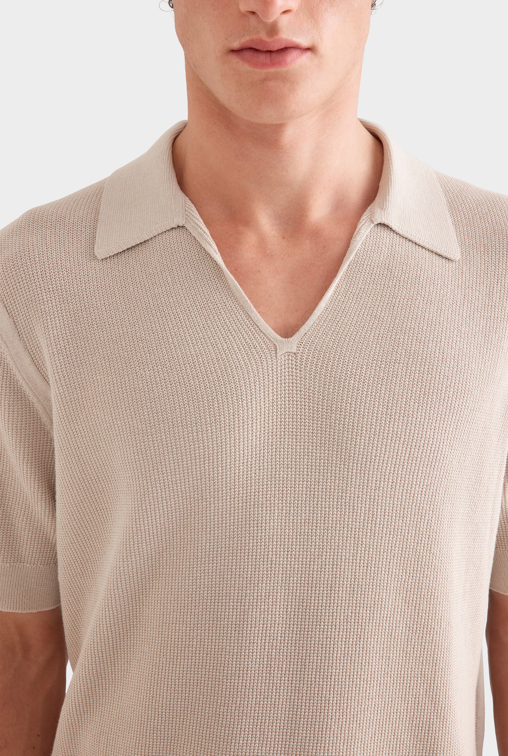 Textured Cotton Open Neck Shirt - Taupe