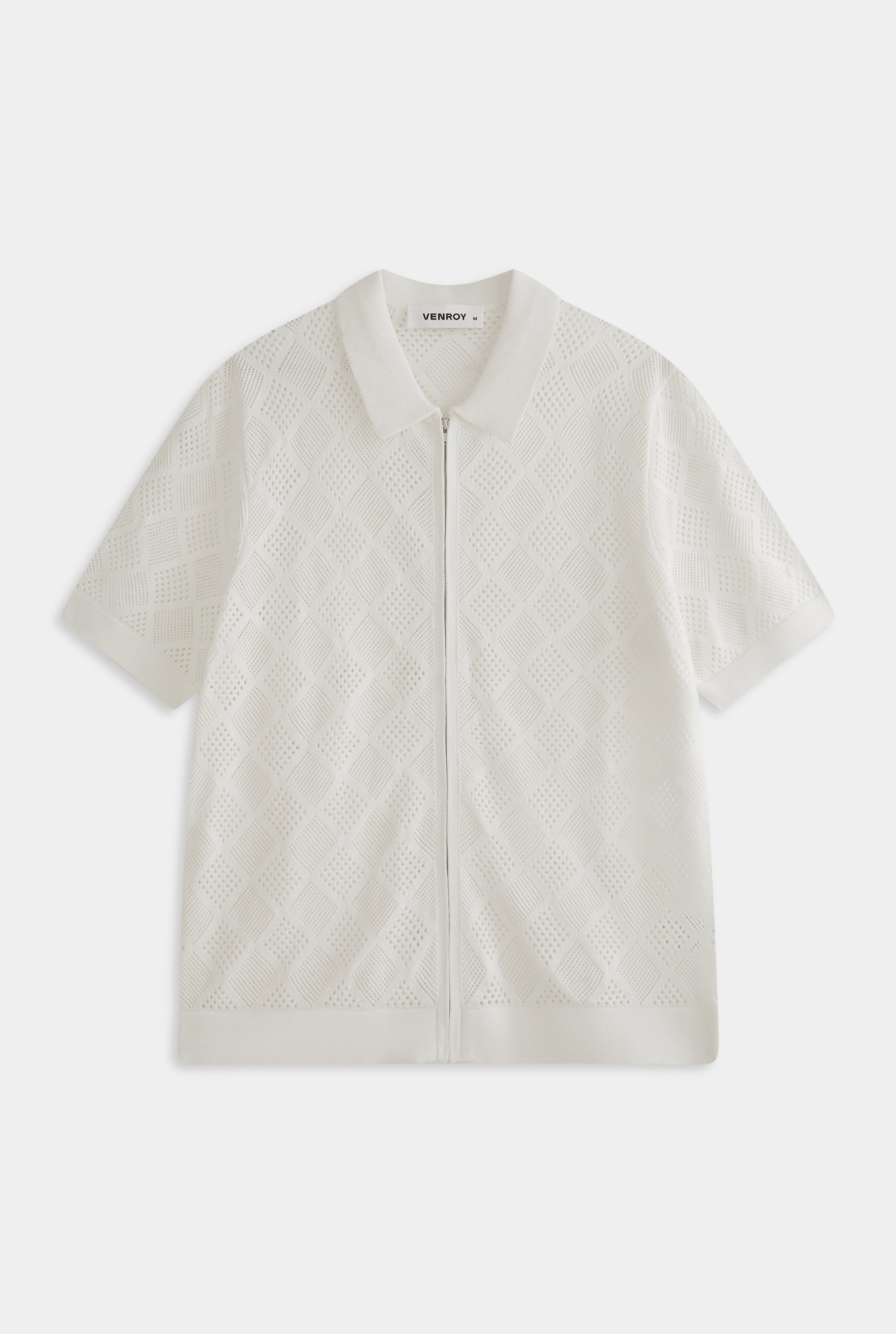 Diamond Zip Knit Cotton Shirt - Off White