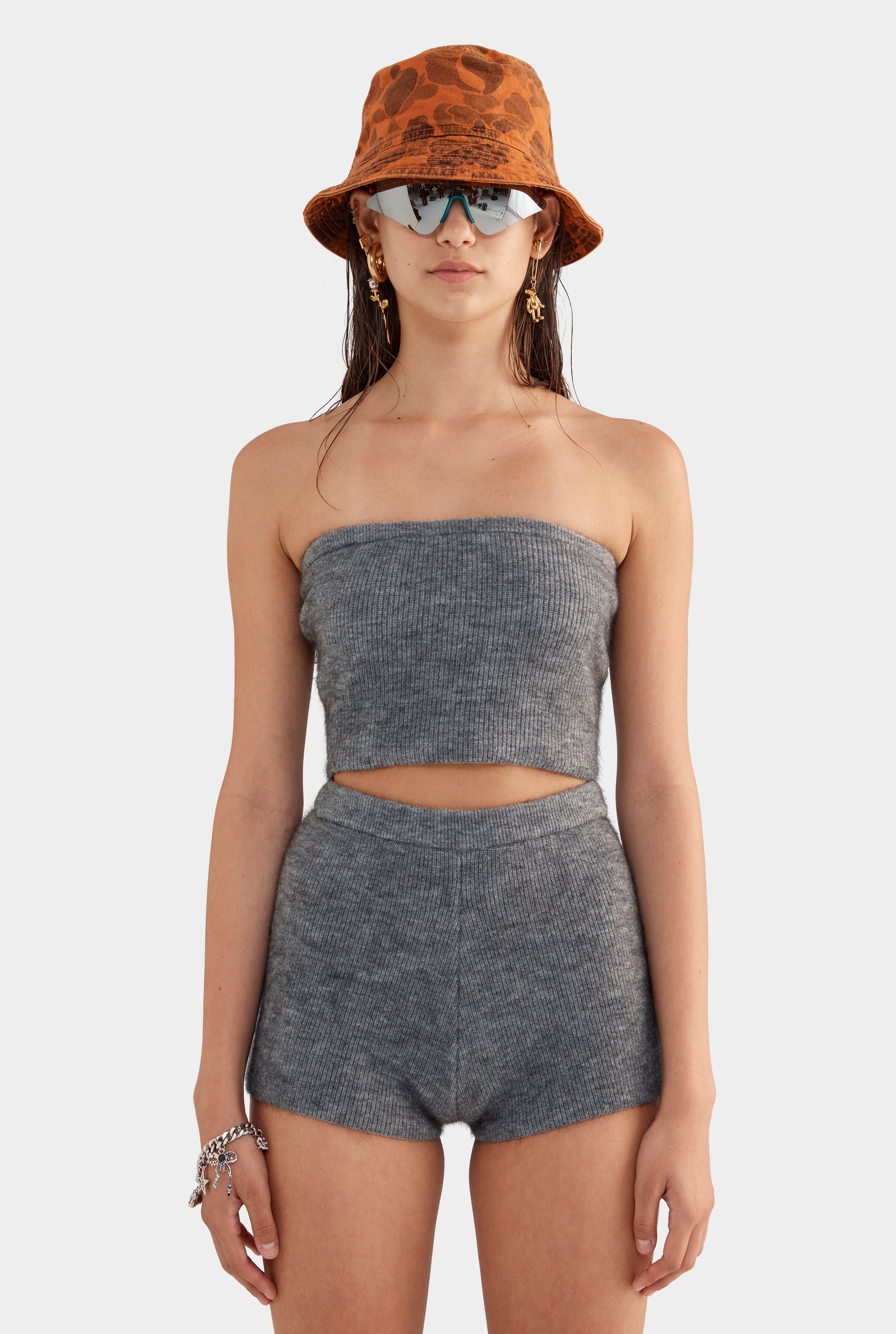 Mohair Wool Knit Shorts - Dark Grey Marl