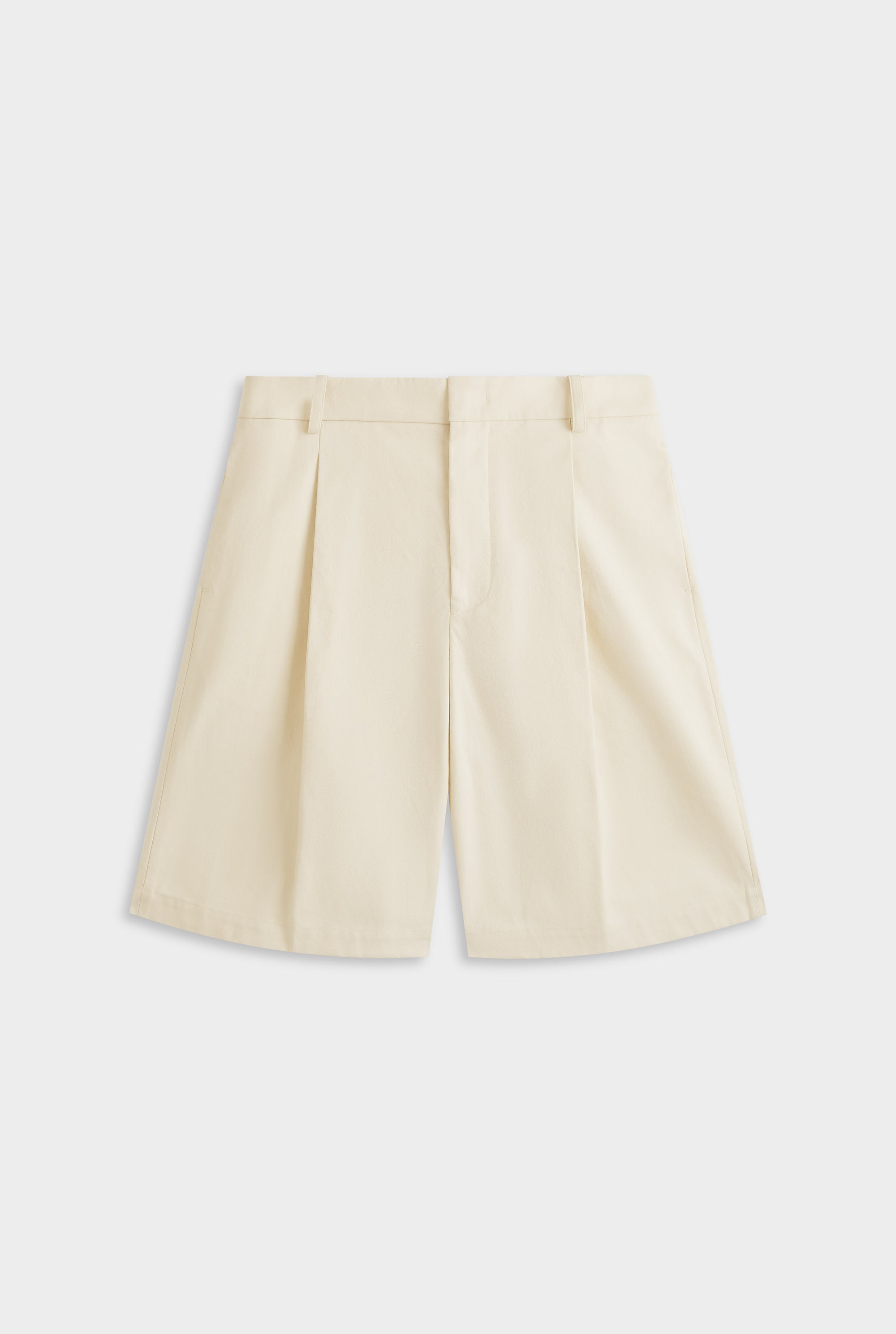 Cotton Canvas Pleated Bermuda Short - Cream
