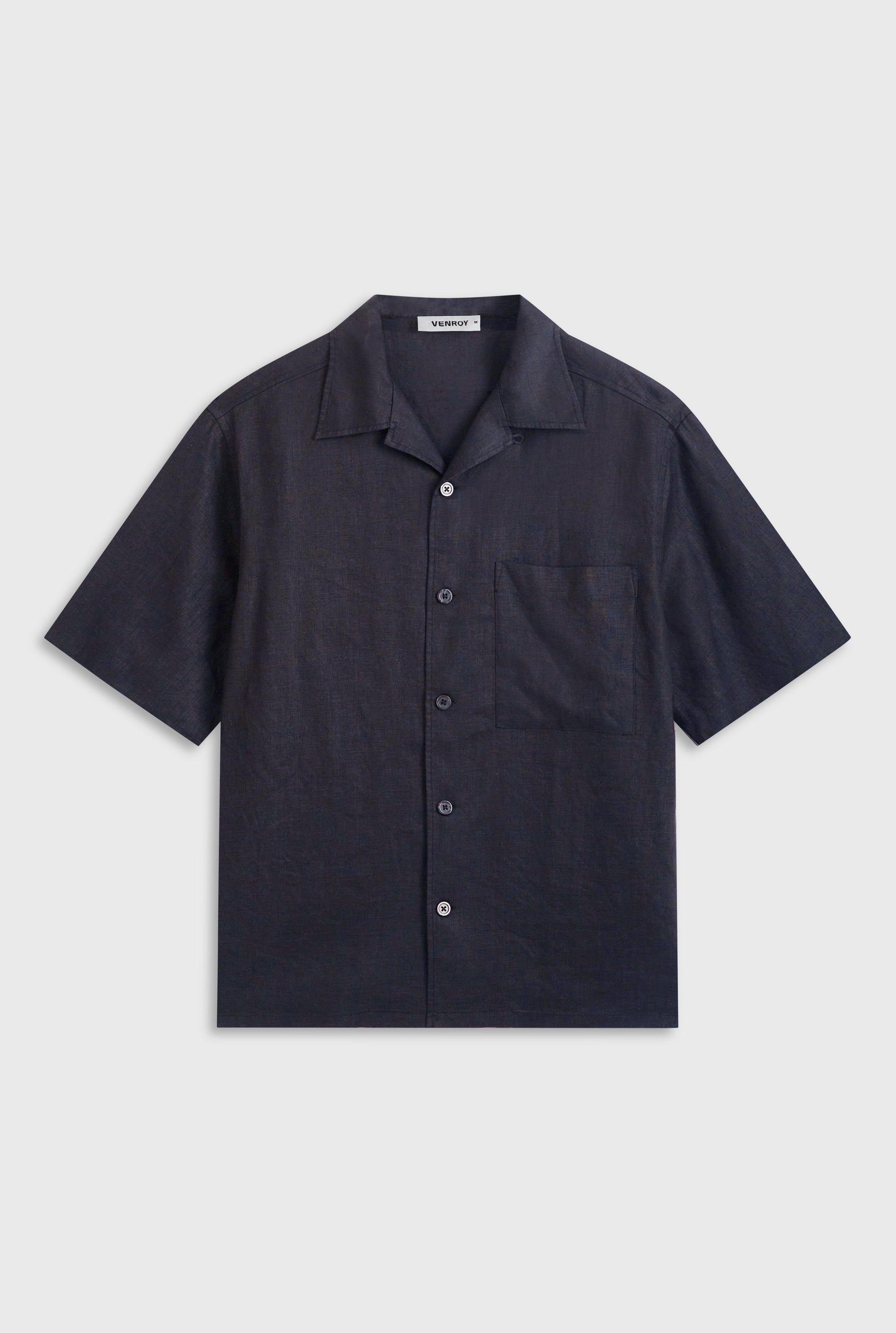 Oversized Linen Short Sleeve Shirt - Black