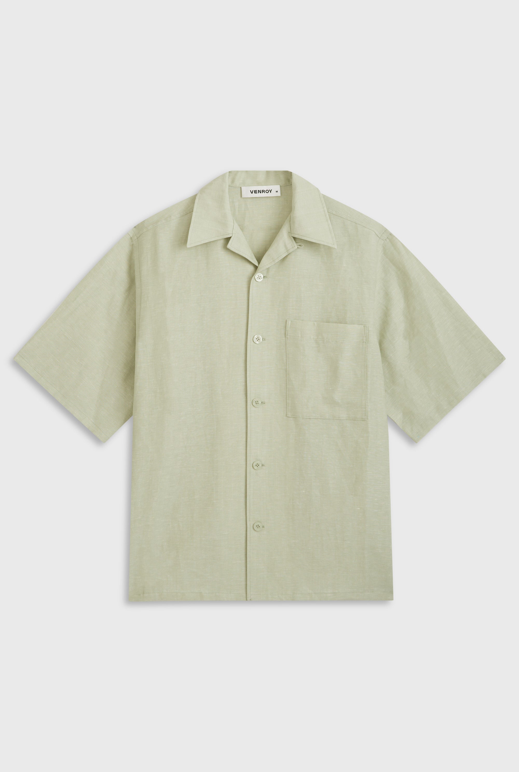 Oversized Wool Linen Short Sleeve Shirt - Pale Pistachio