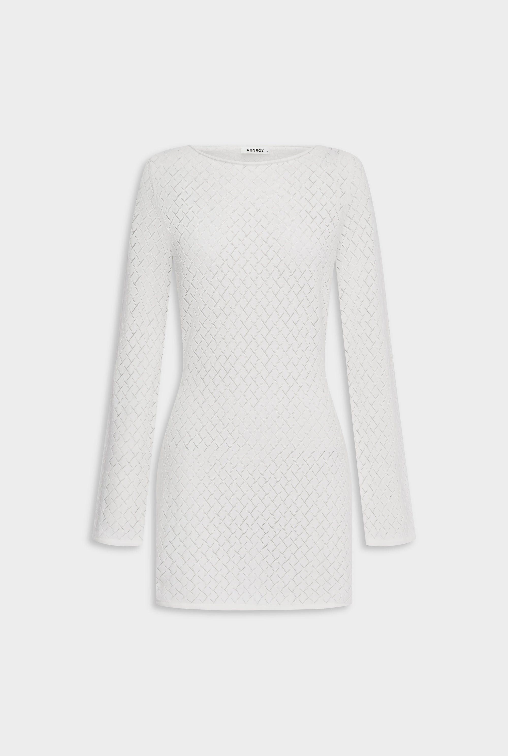 Cotton Boat Neck Mini Dress - Off White
