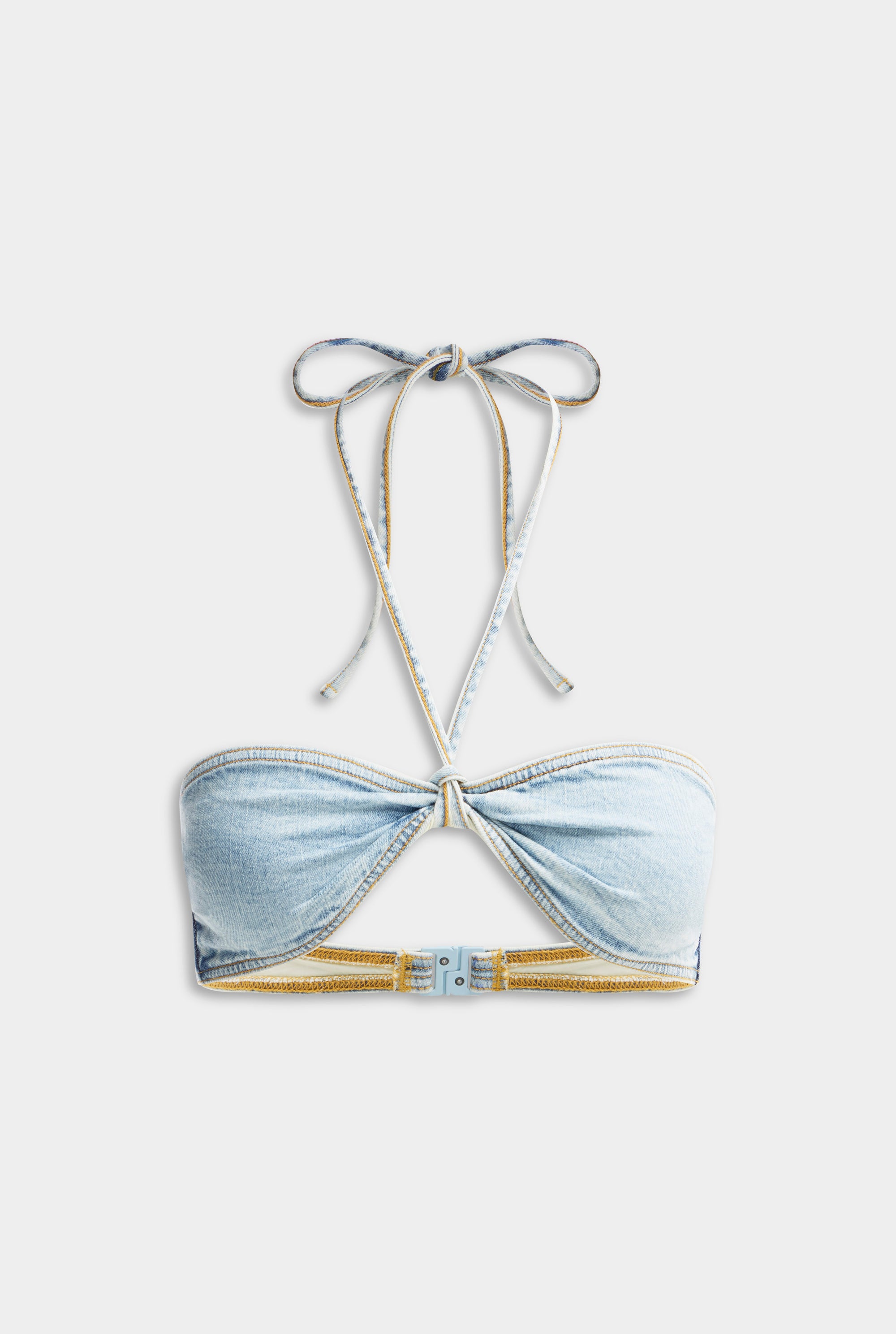 Denim Halter Bandeau Bikini - Washed Denim