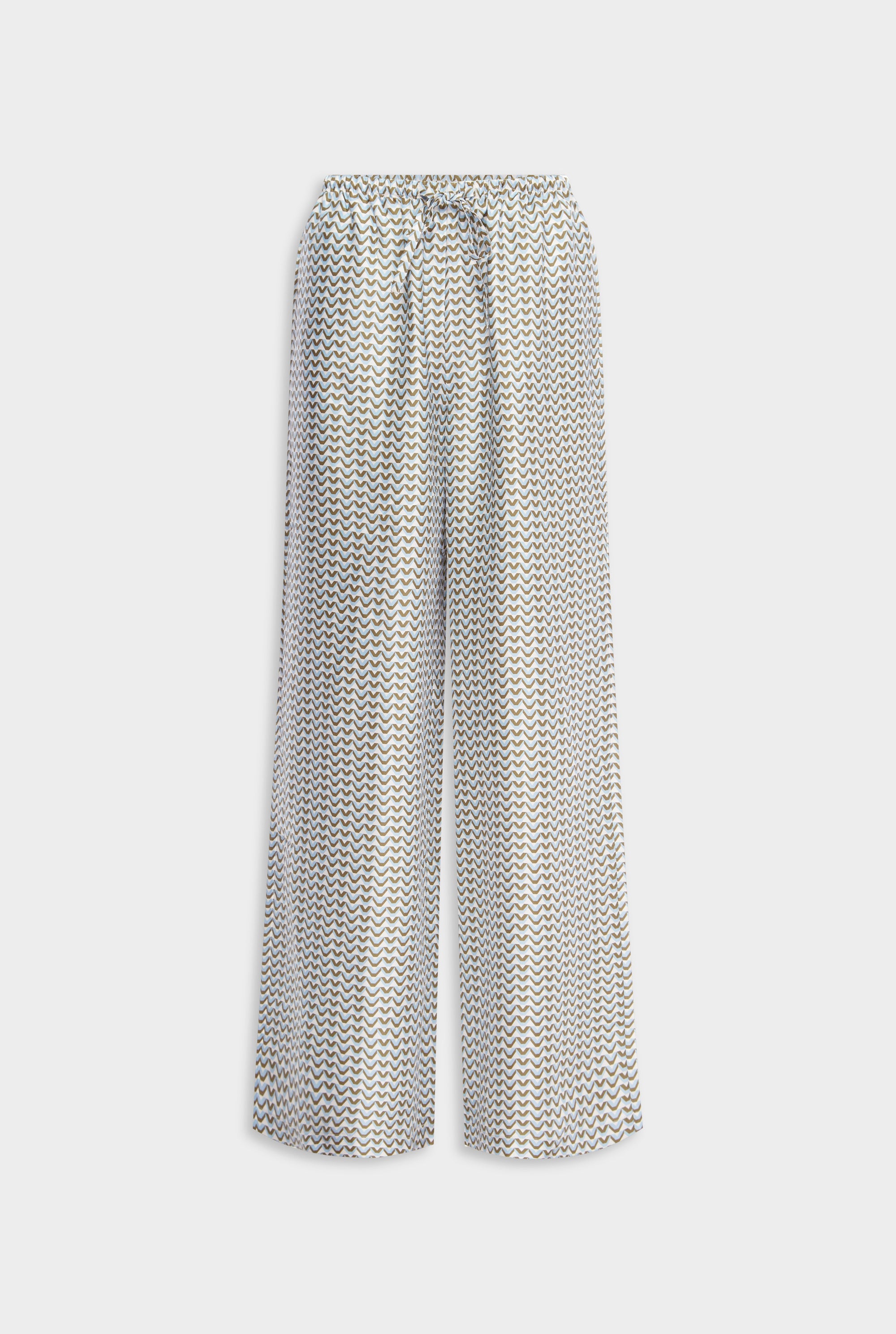 Relaxed Silk Drawstring Pant - Cream/Blue/Olive V Monogram