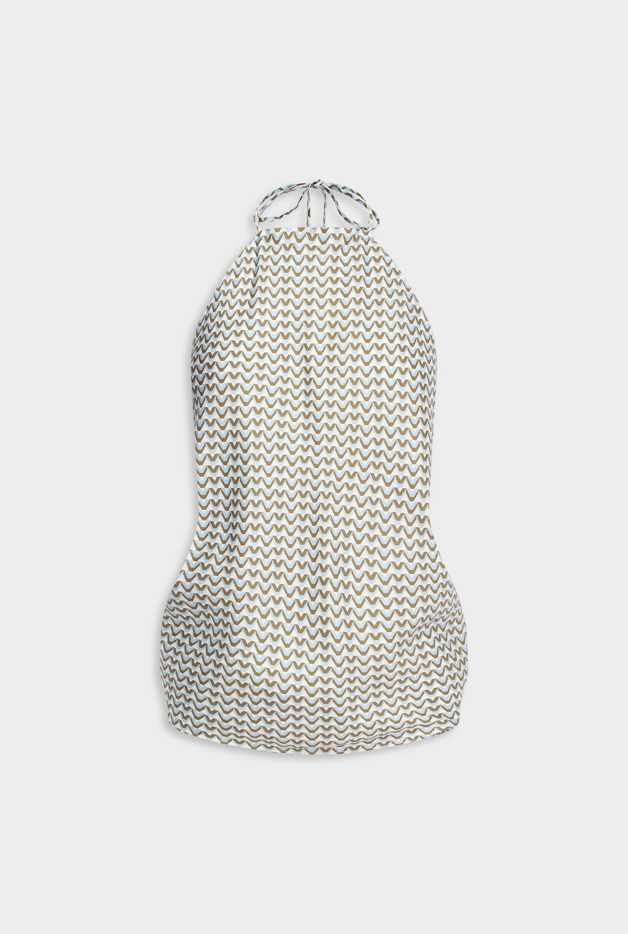 Silk Scarf Halter Top - Cream/Blue/Olive V Monogram