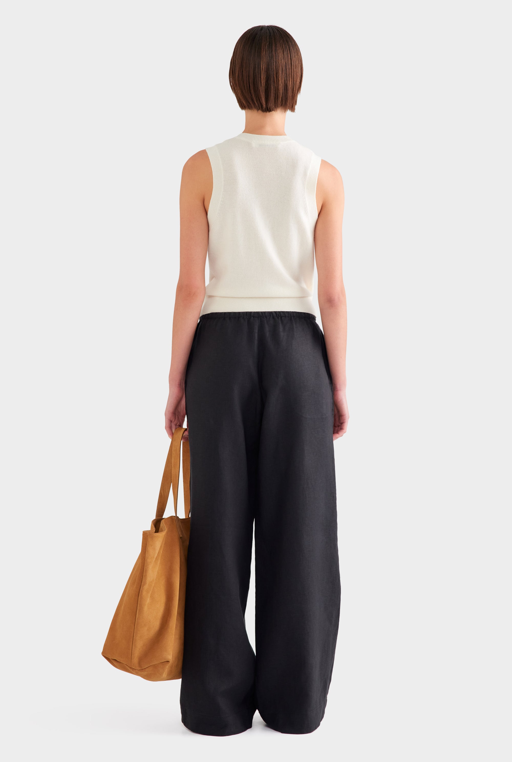 Heavyweight Wide Leg Linen Pant - Black