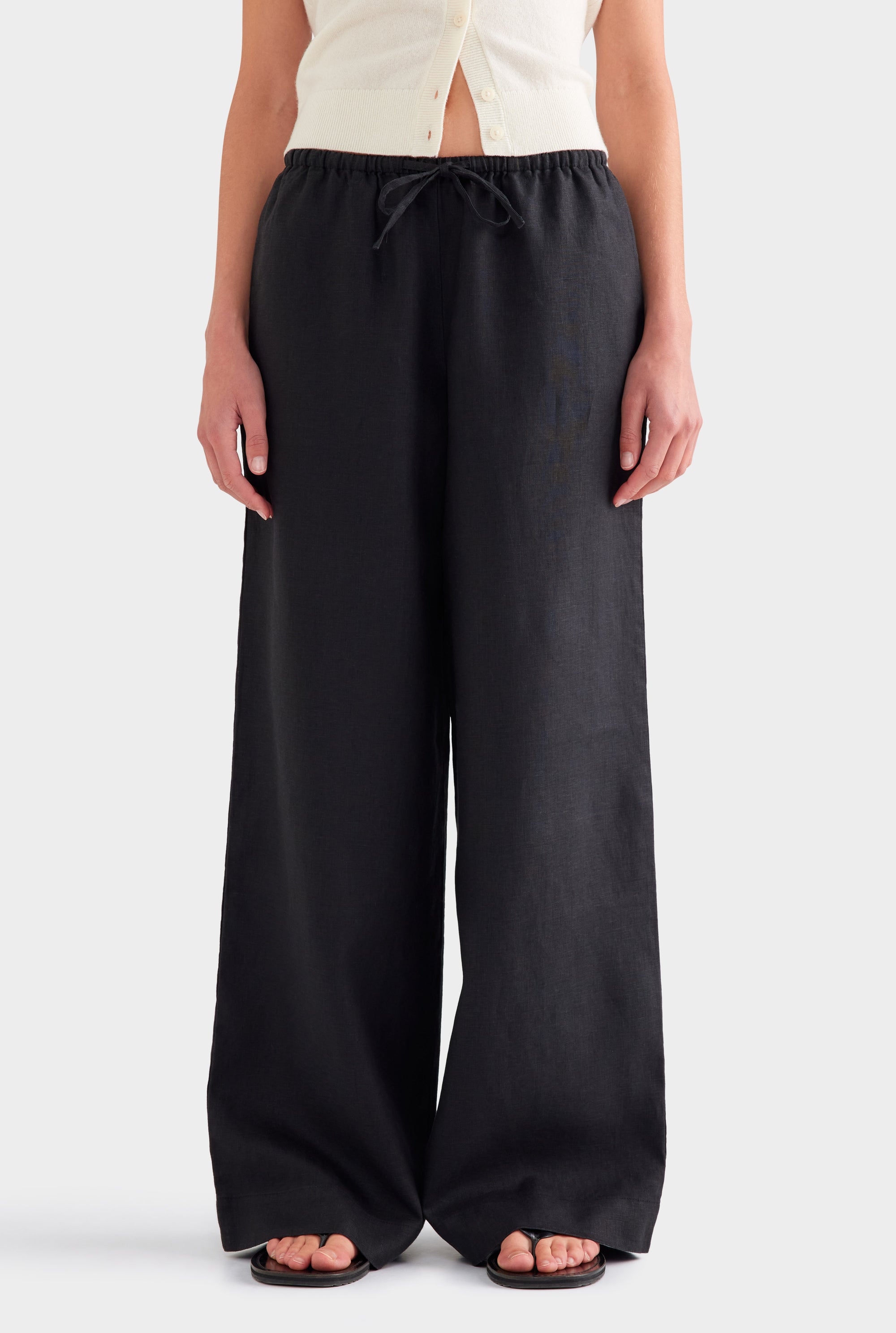 Heavyweight Wide Leg Linen Pant - Black