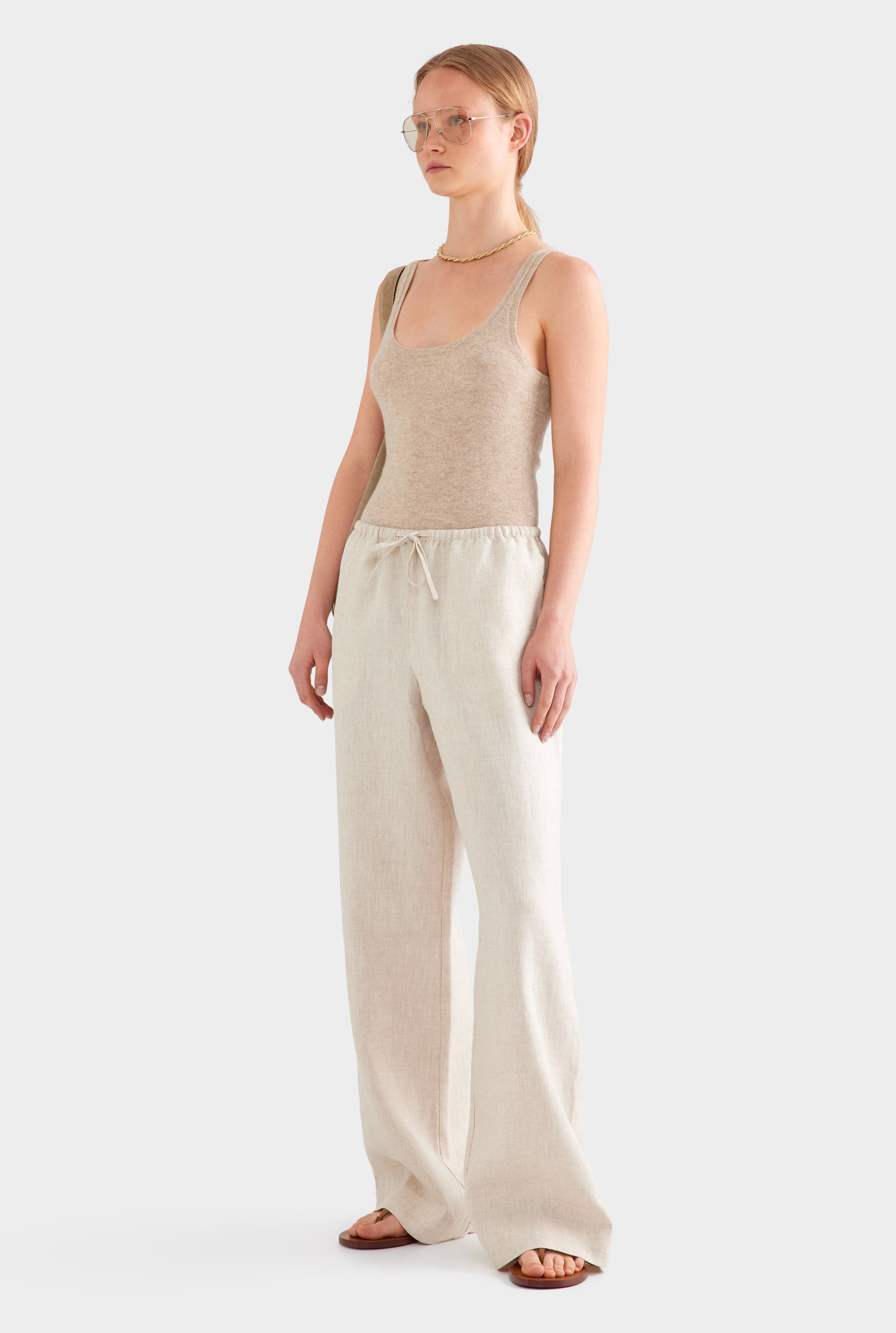 Heavyweight Wide Leg Linen Pant - Sand