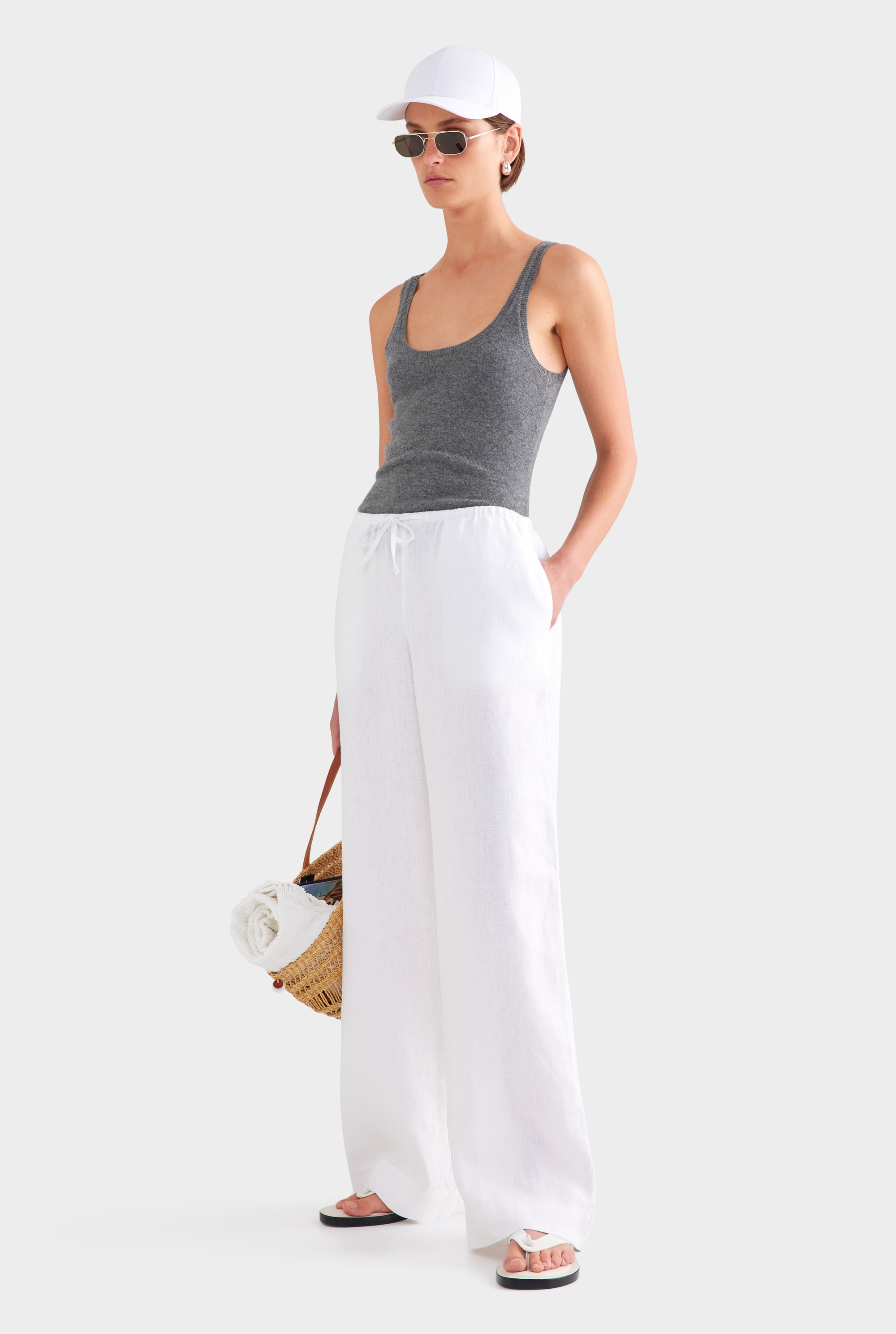 Heavyweight Wide Leg Linen Pant - White