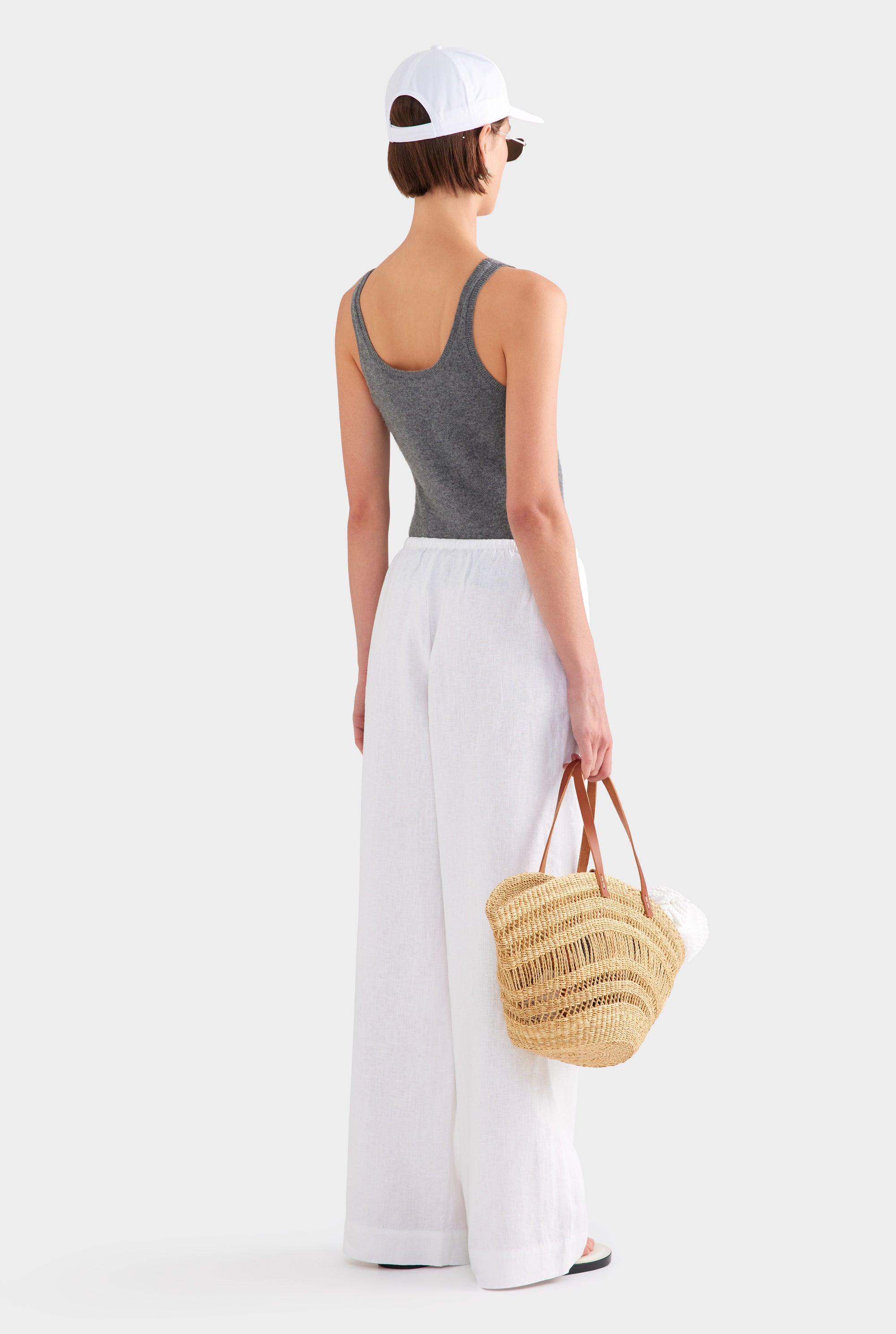 Heavyweight Wide Leg Linen Pant - White