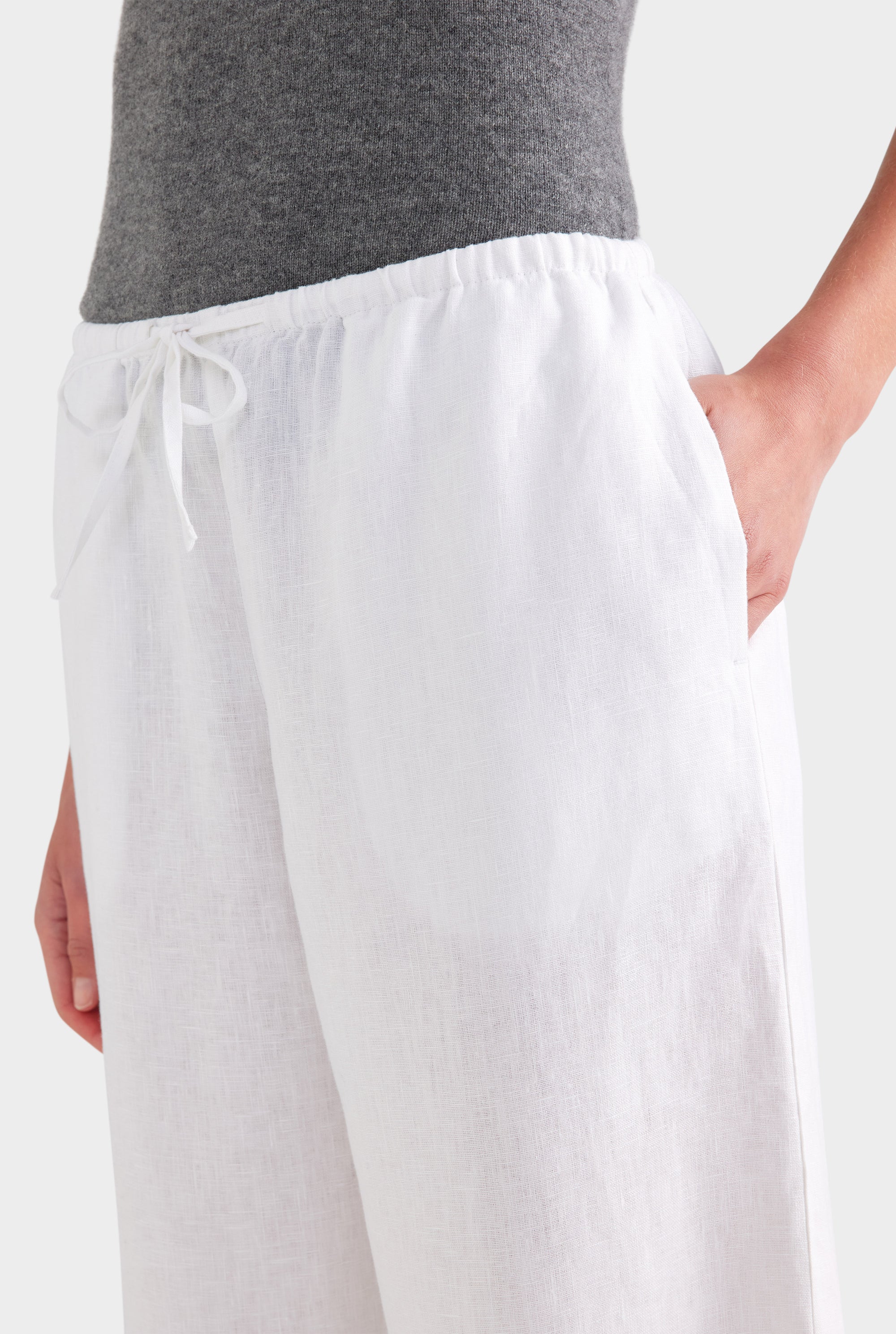 Heavyweight Wide Leg Linen Pant - White