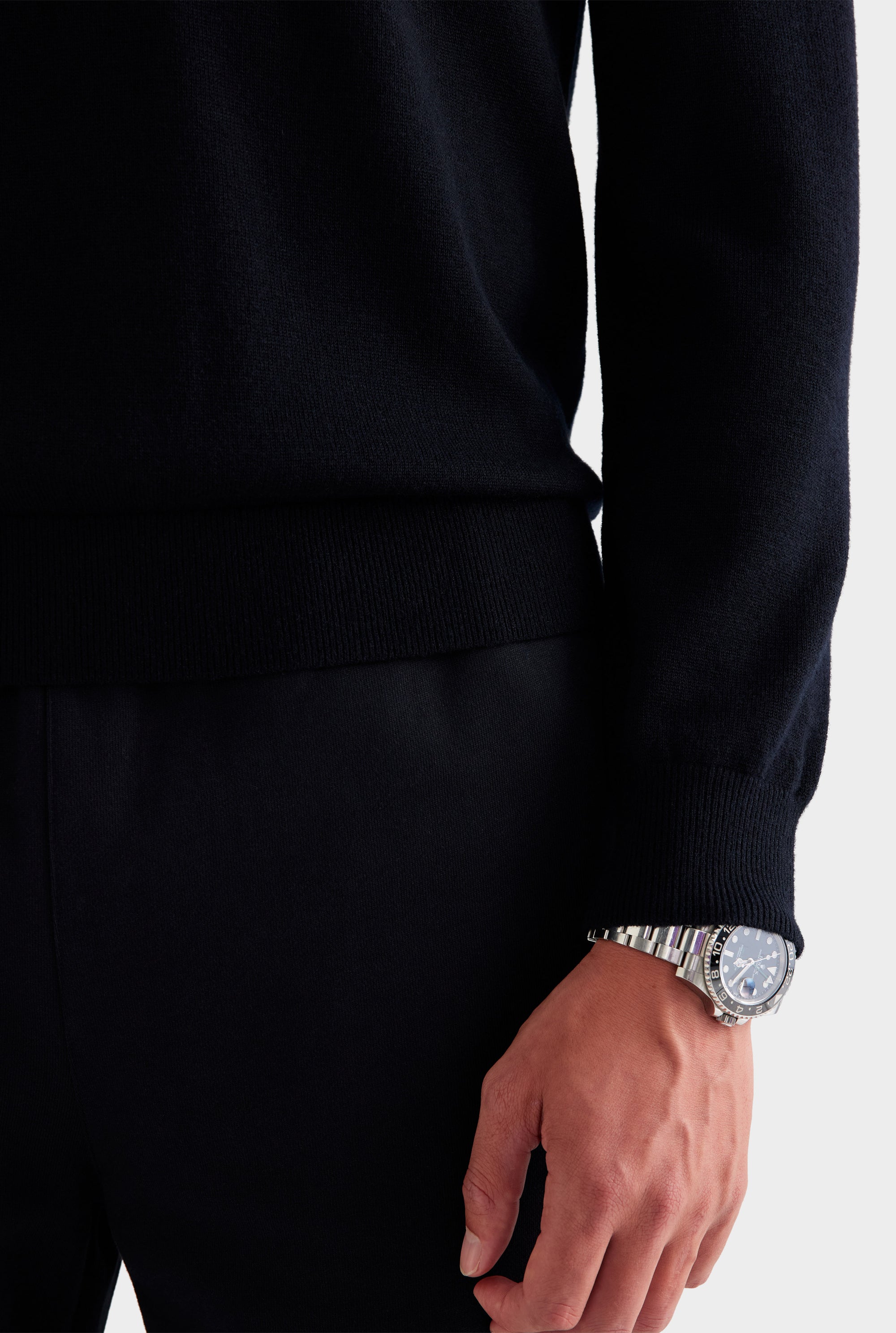 Merino Wool Knit Polo - Black